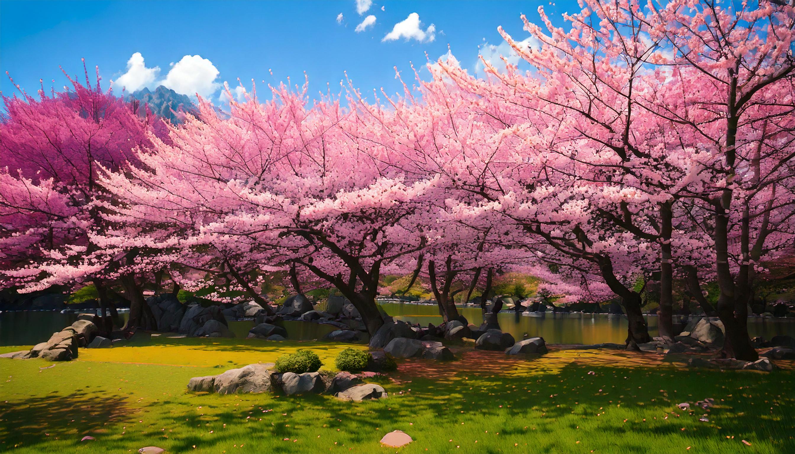 写真風の桜風景イラスト背景素材