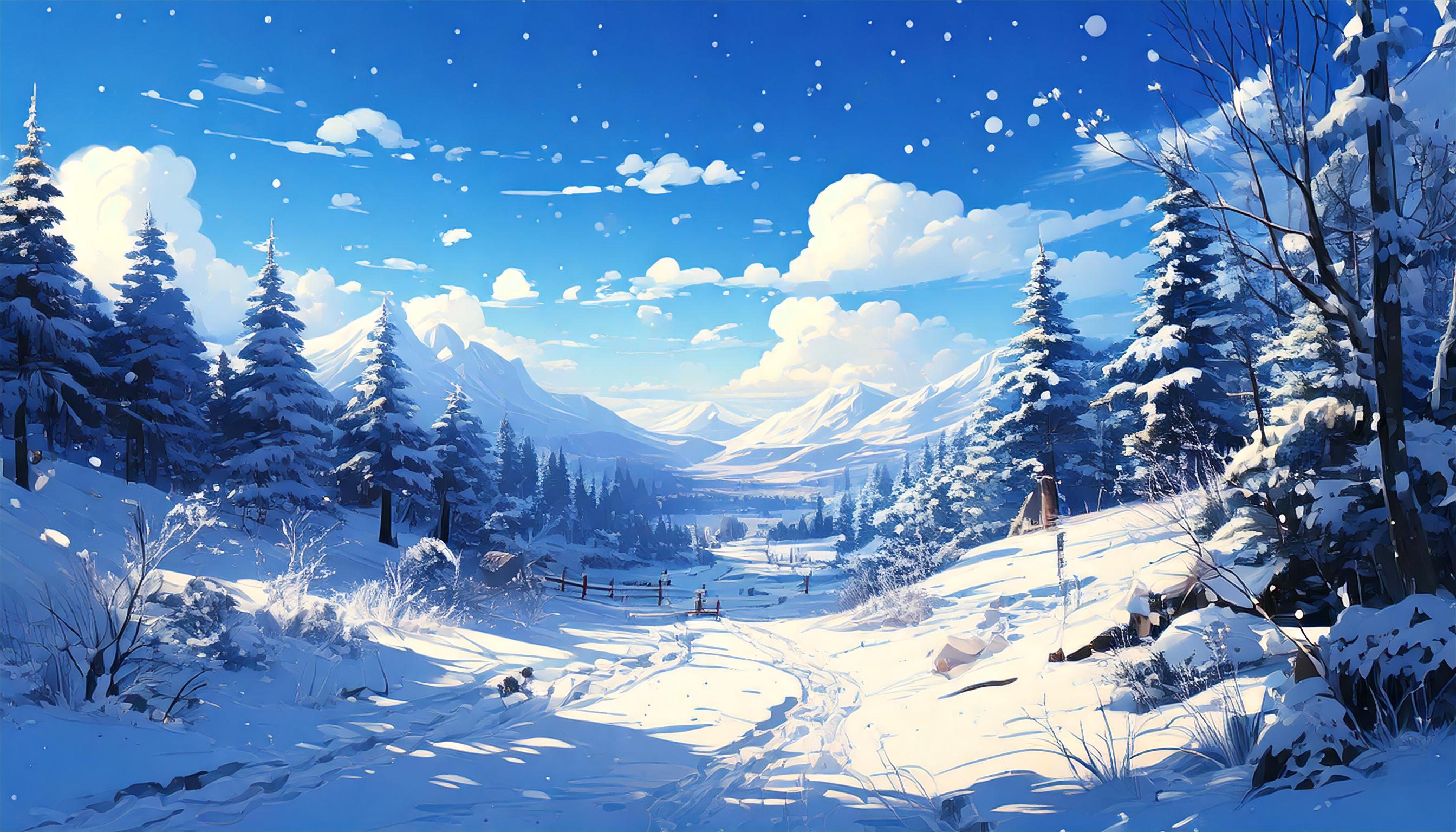 雪道のイラスト風景