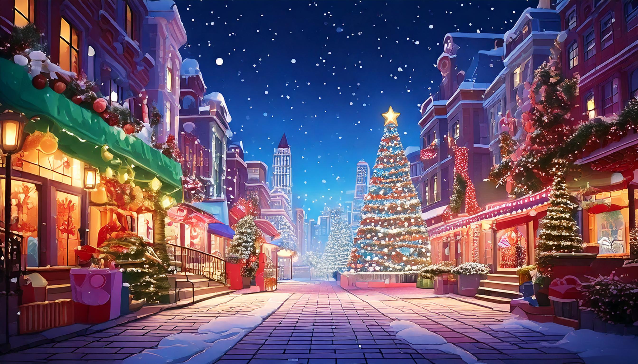 クリスマスの街のイラスト背景フリー素材