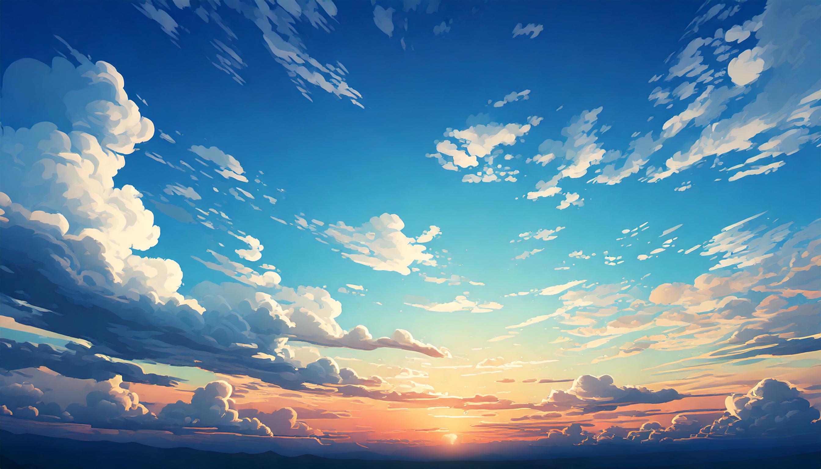 雲がある朝方・夕方の空の背景フリー素材