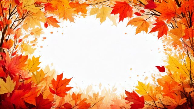 水彩画風の紅葉のフレーム背景フリー素材