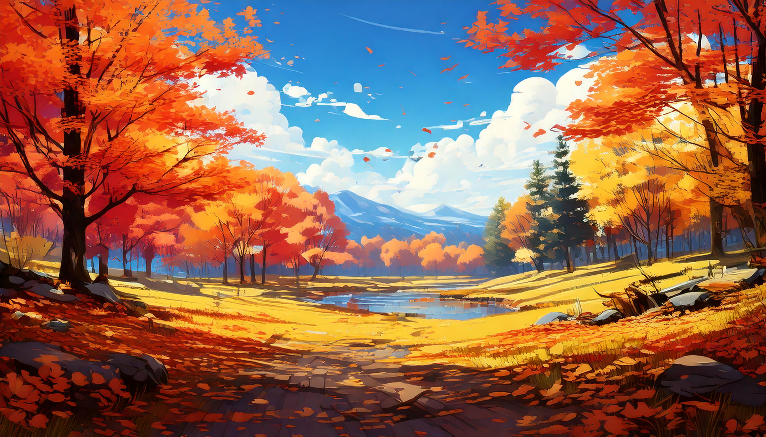 紅葉がきれいなイラスト背景フリー素材