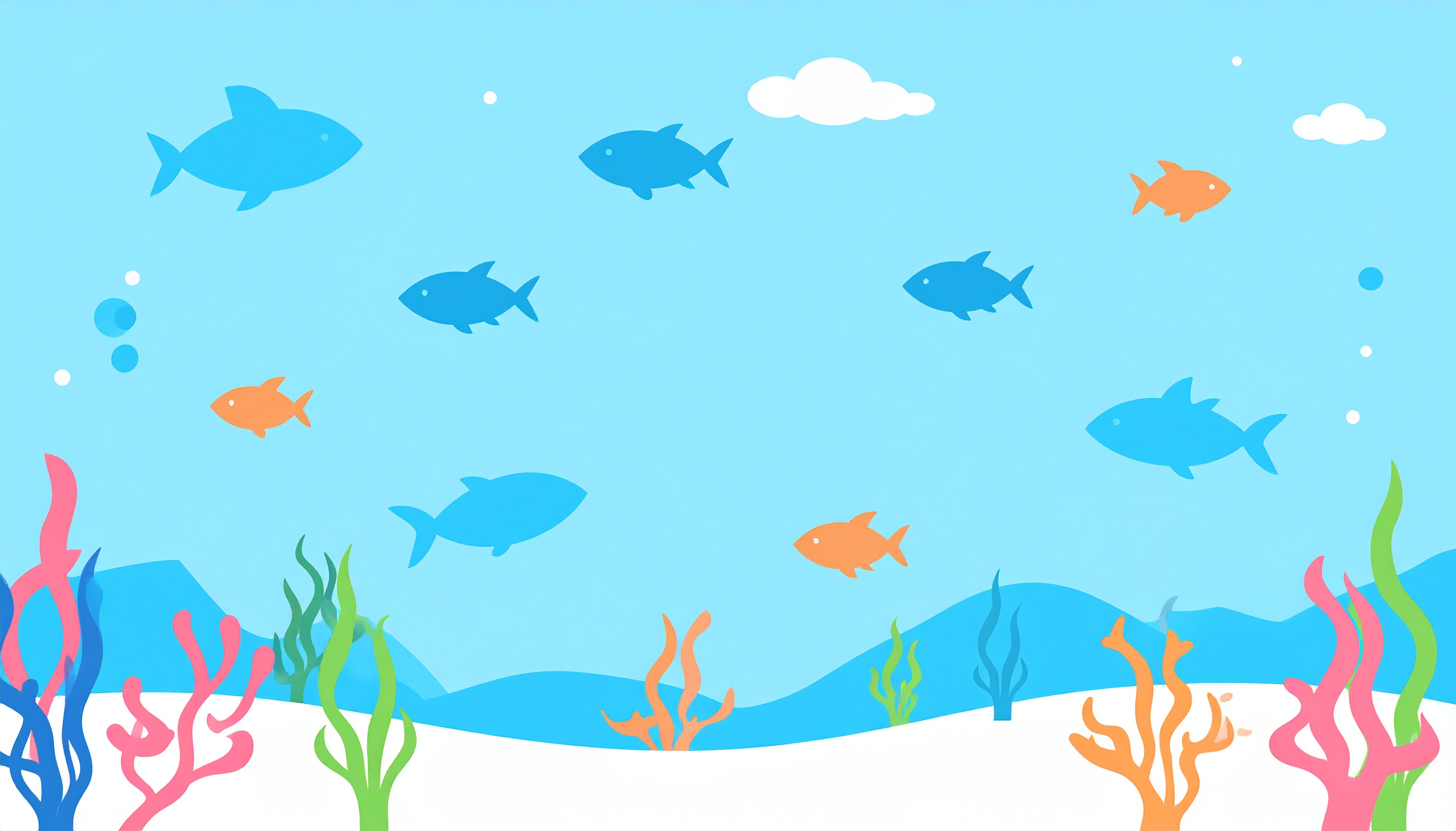 サンゴと魚の泳ぐシンプル背景イラスト