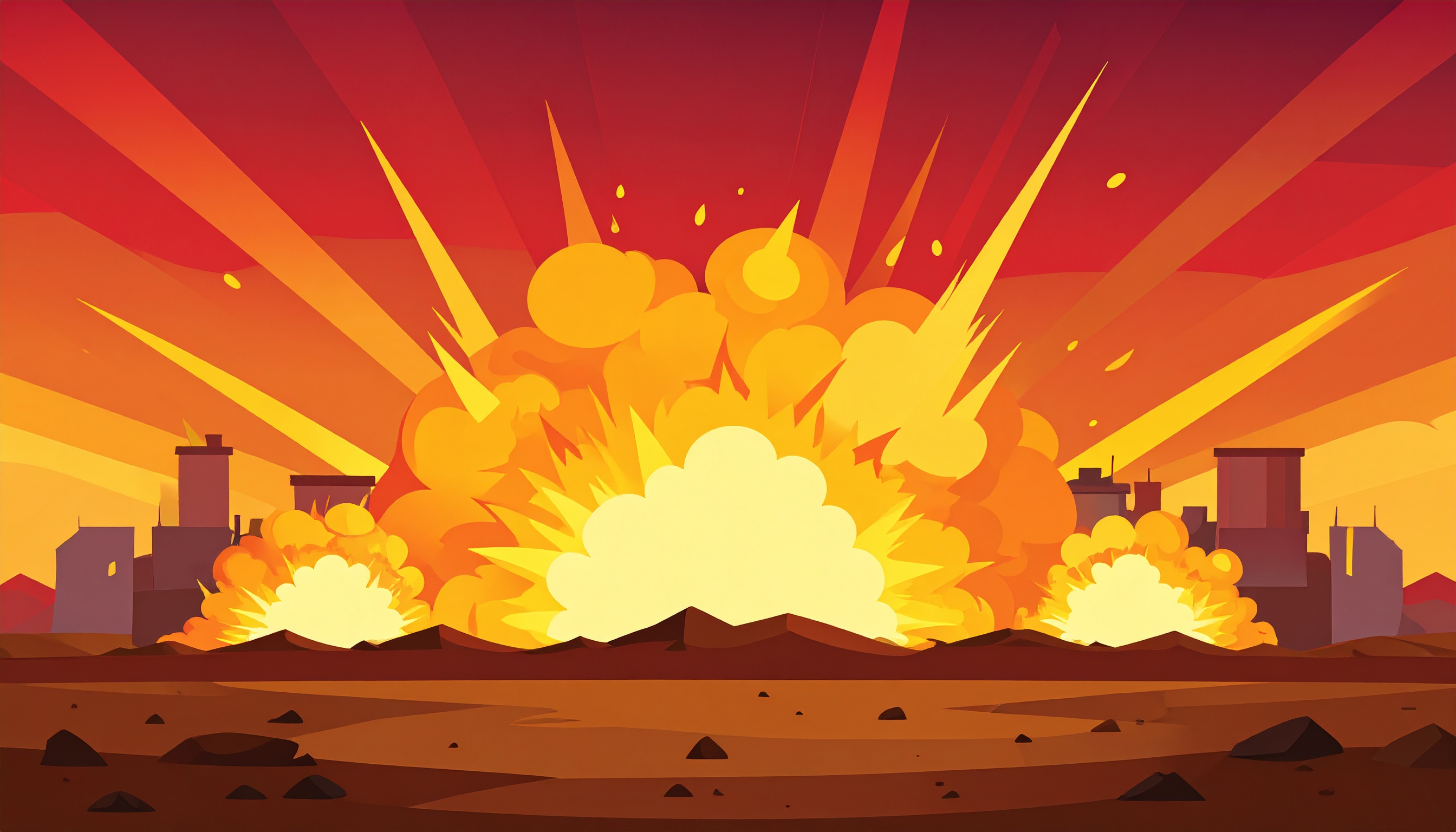 ビル・工場と爆発の背景イラスト