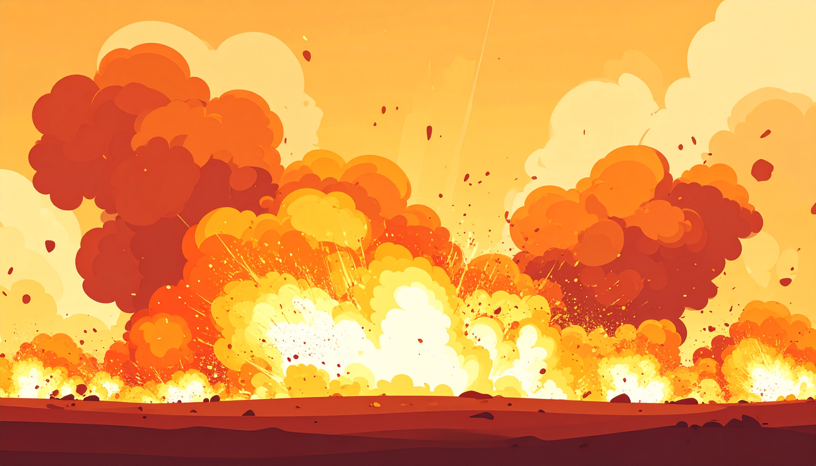 爆発と煙と地面の背景イラスト