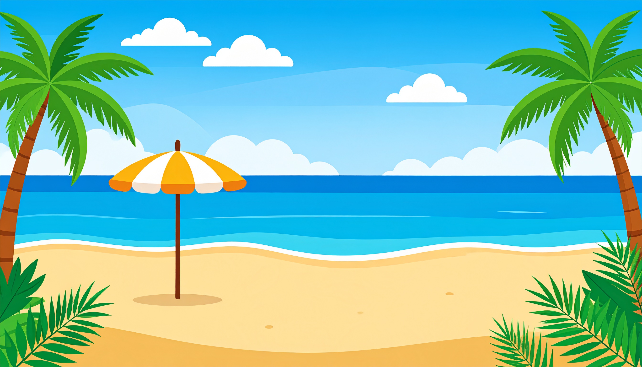 ピーチパラソルと海の背景イラスト
