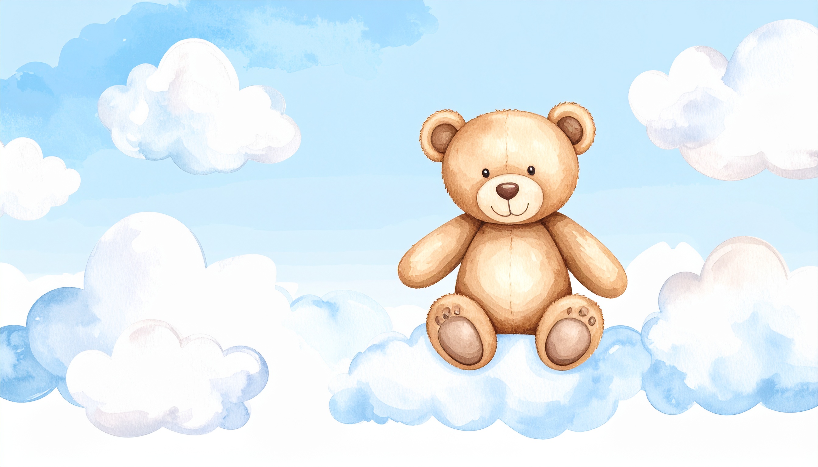 ぬいぐるみとふわふわの雲のかわいい背景イラスト