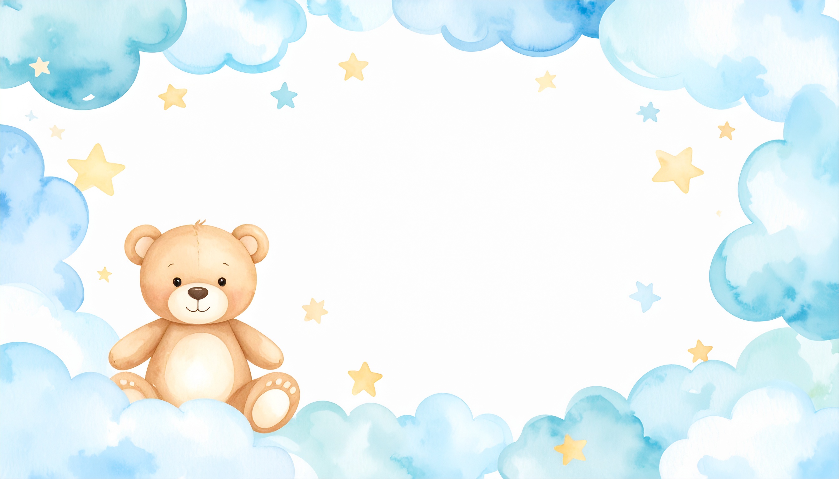 ぬいぐるみとふわふわの雲・星のかわいい背景イラスト