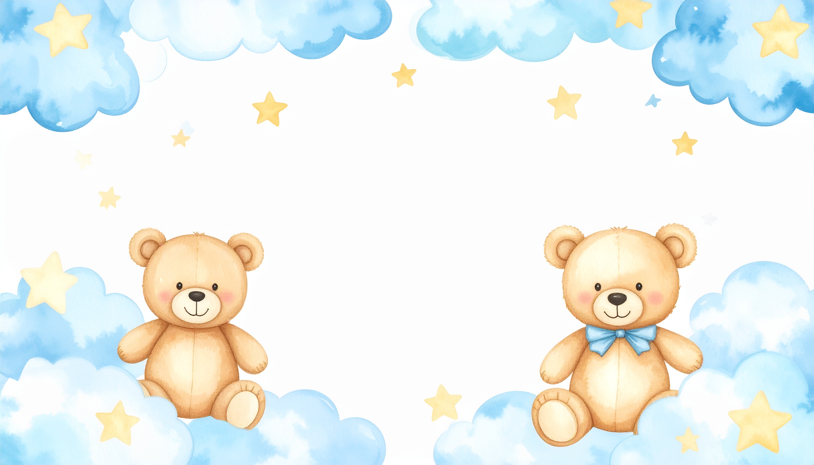 テディベアとふわふわの雲のかわいい背景イラスト