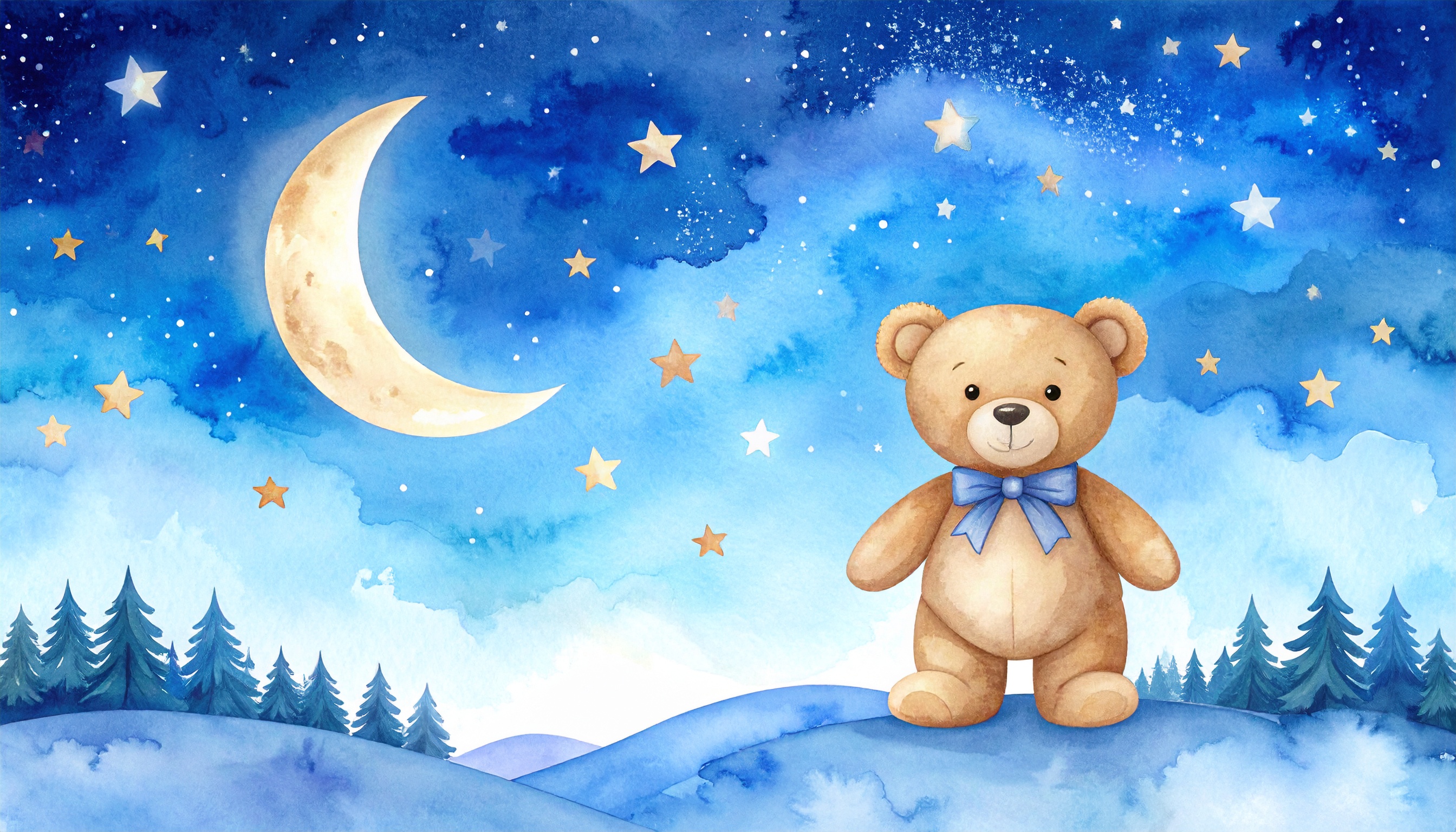 星空とぬいぐるみの風景イラスト
