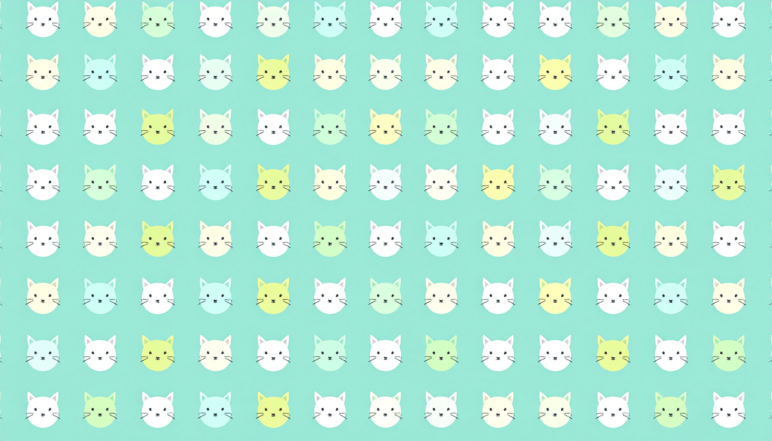 猫の顔のパターン背景フリー素材（緑）