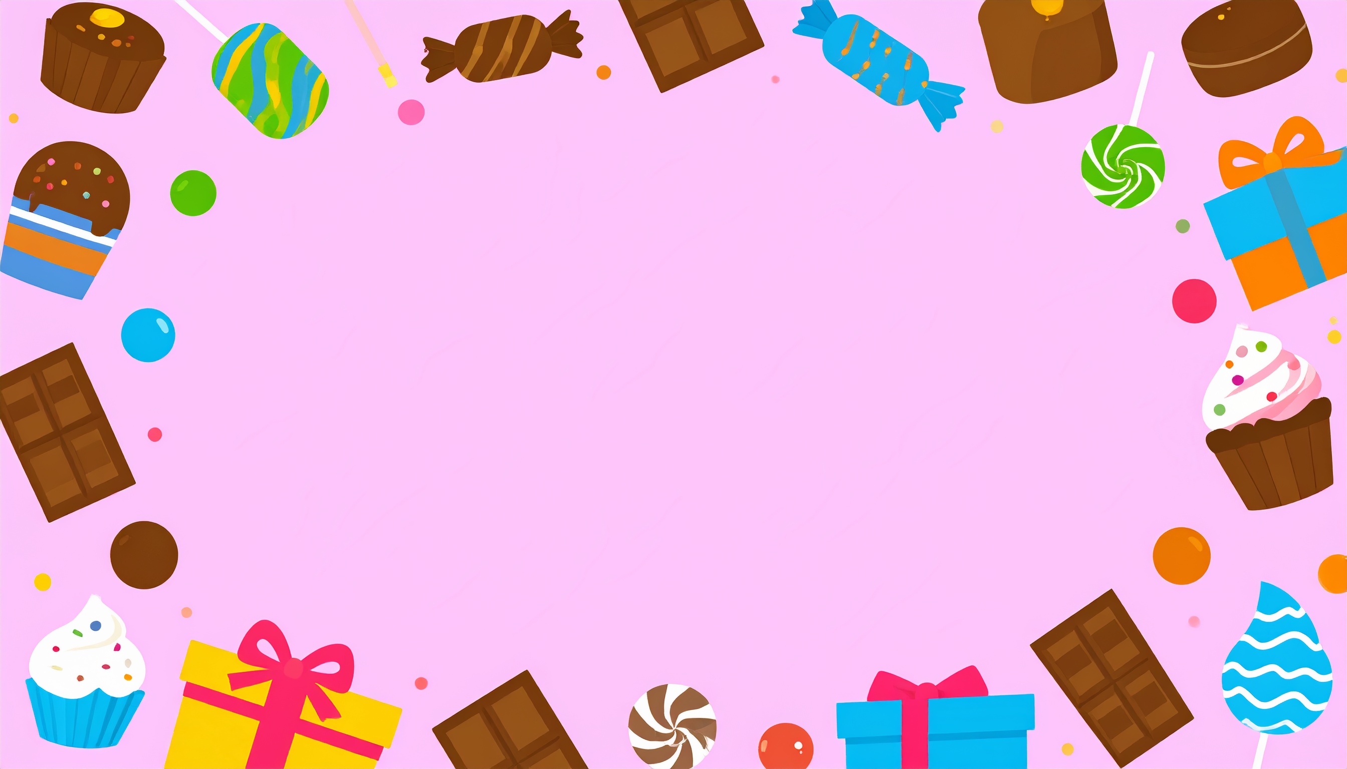 ポップなチョコとお菓子の背景イラスト（ピンク）