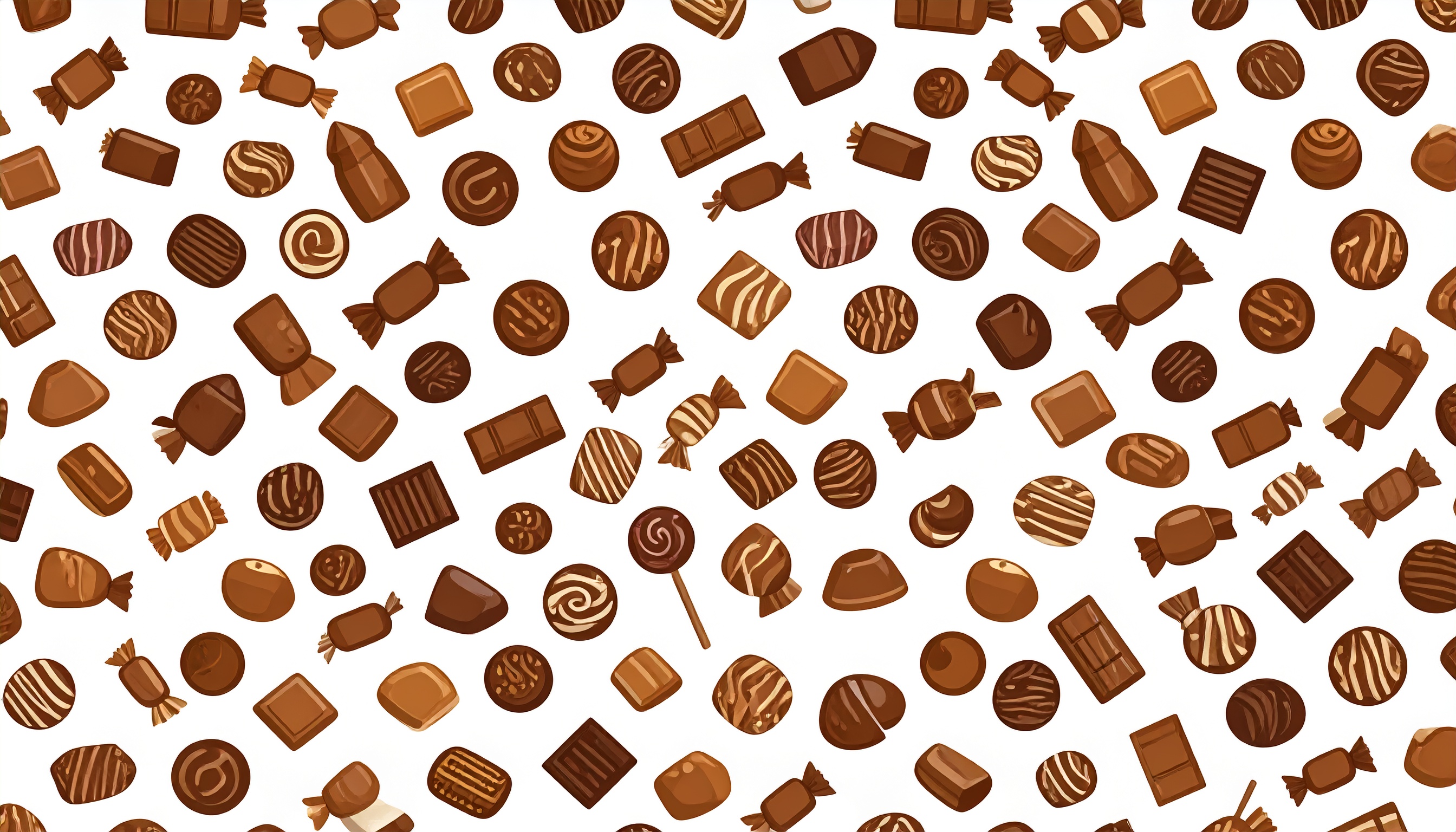 チョコが散らばる白背景フリー素材