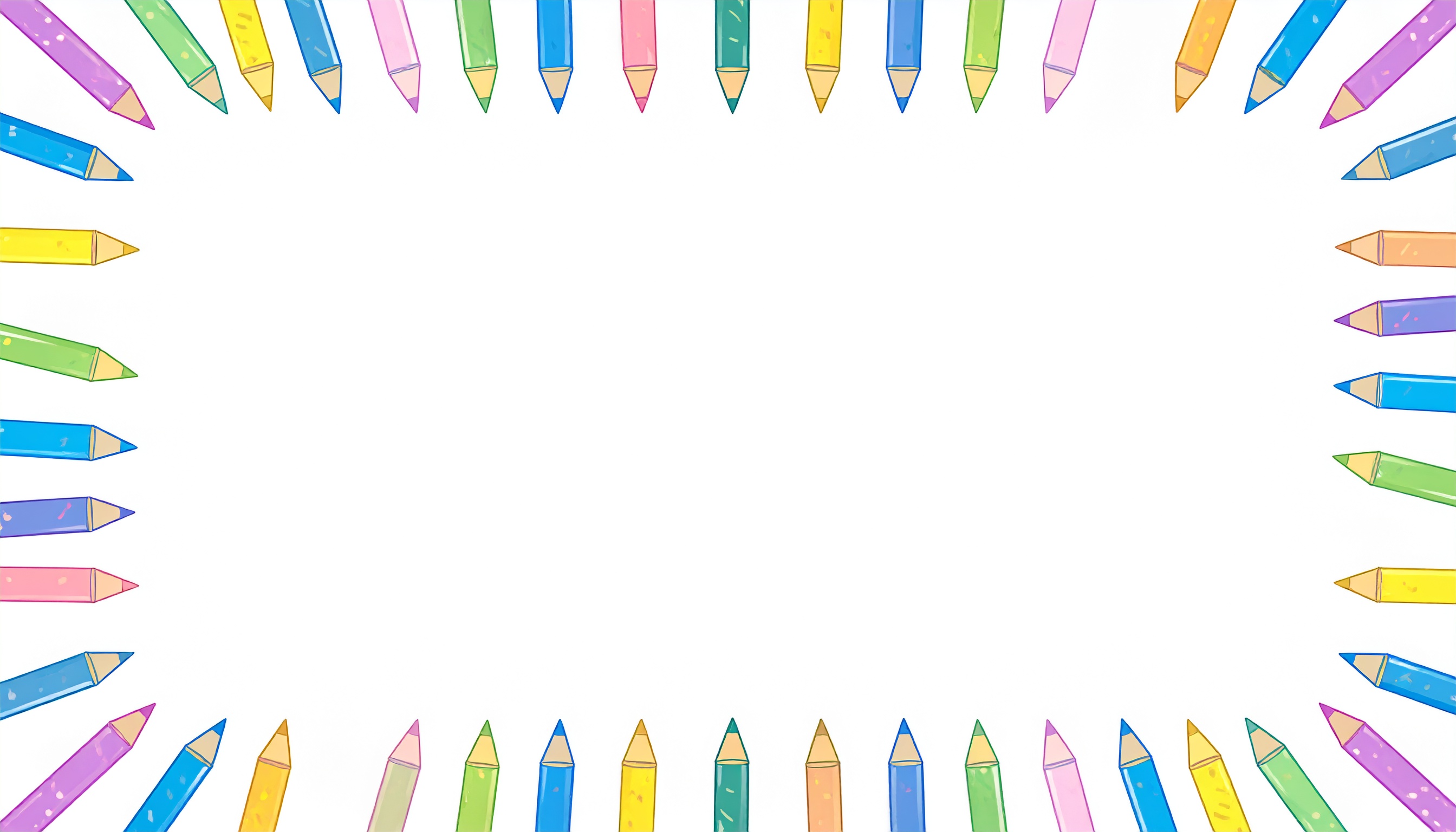 色鉛筆が囲むフレーム風背景イラスト（白色）