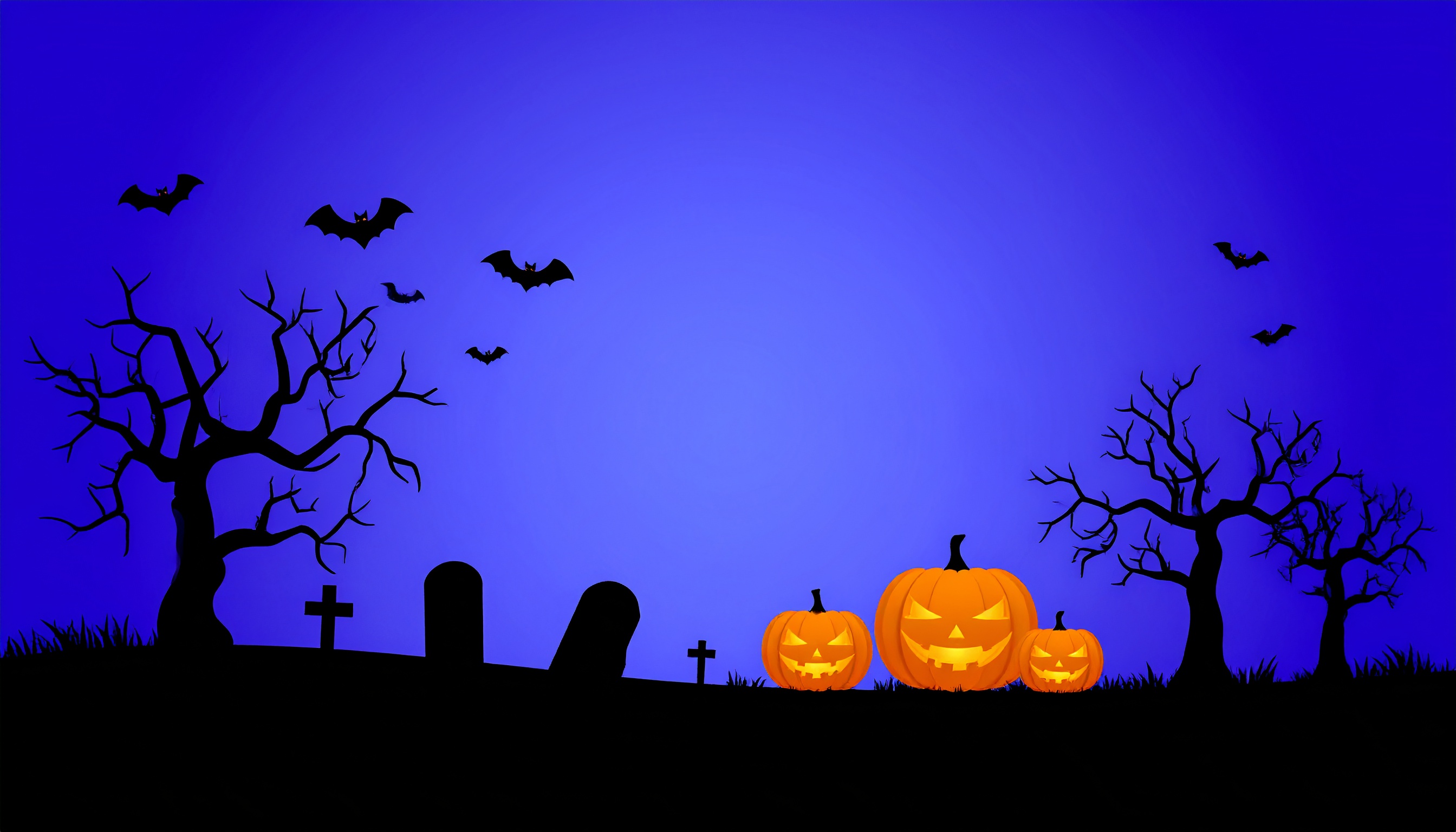 ハロウィンの青色背景イラスト