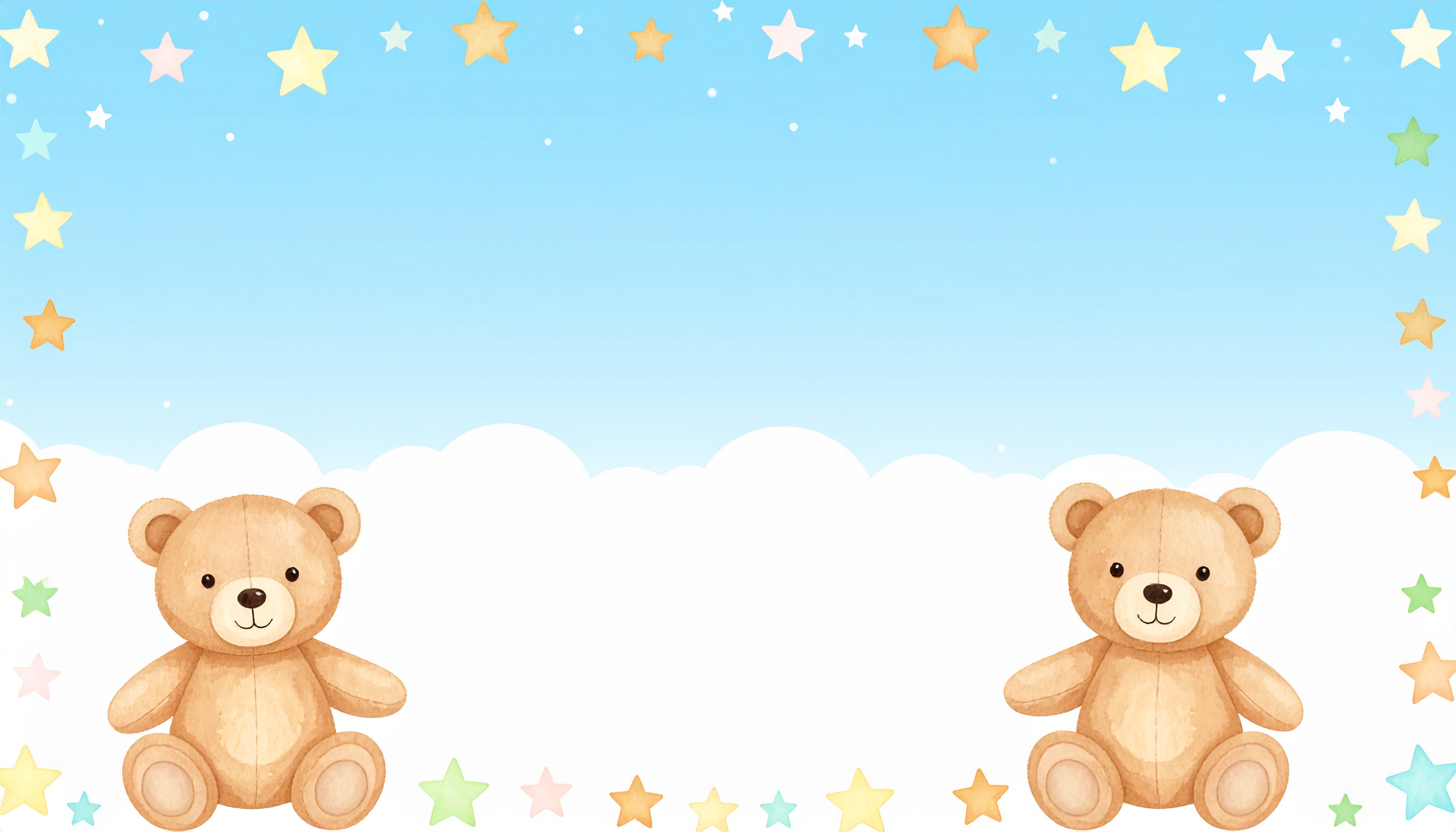 ぬいぐるみと星・雲のかわいい背景イラスト