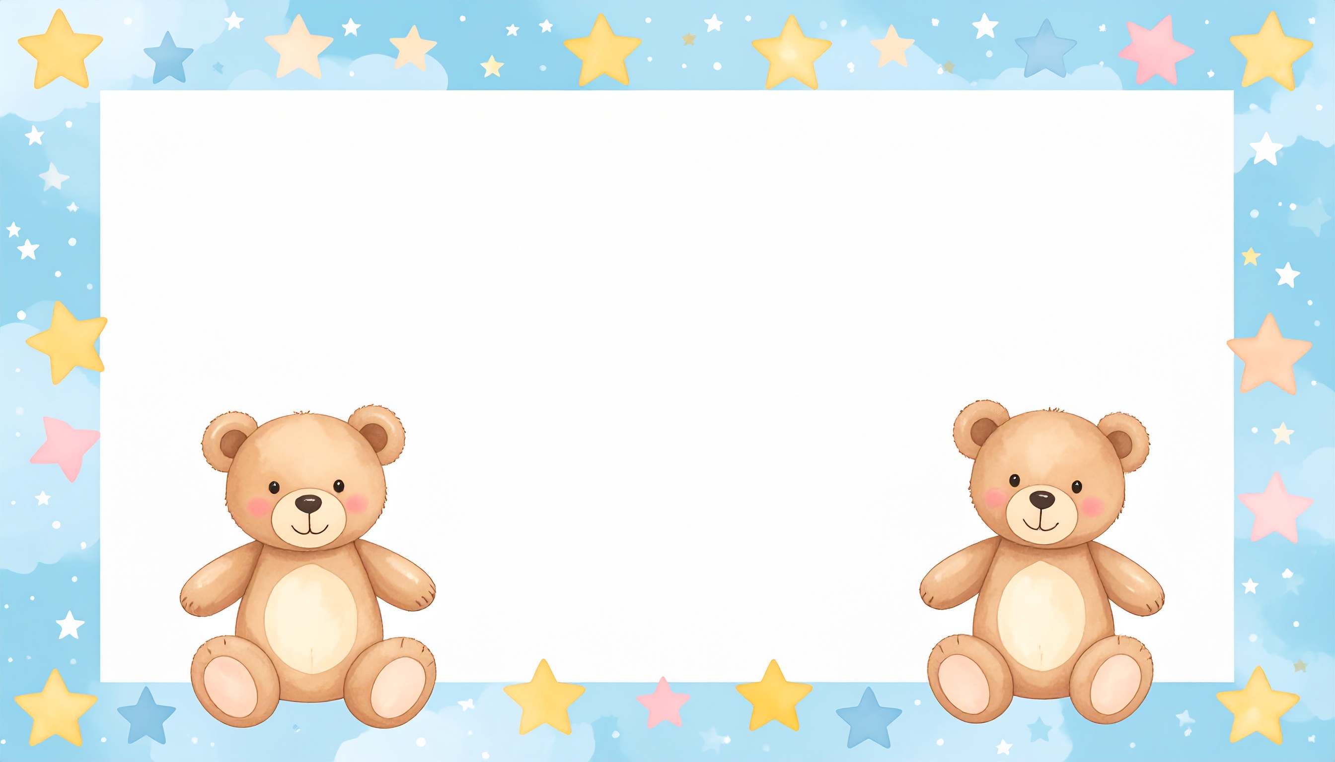 ぬいぐるみと星のかわいいフレーム風背景イラスト