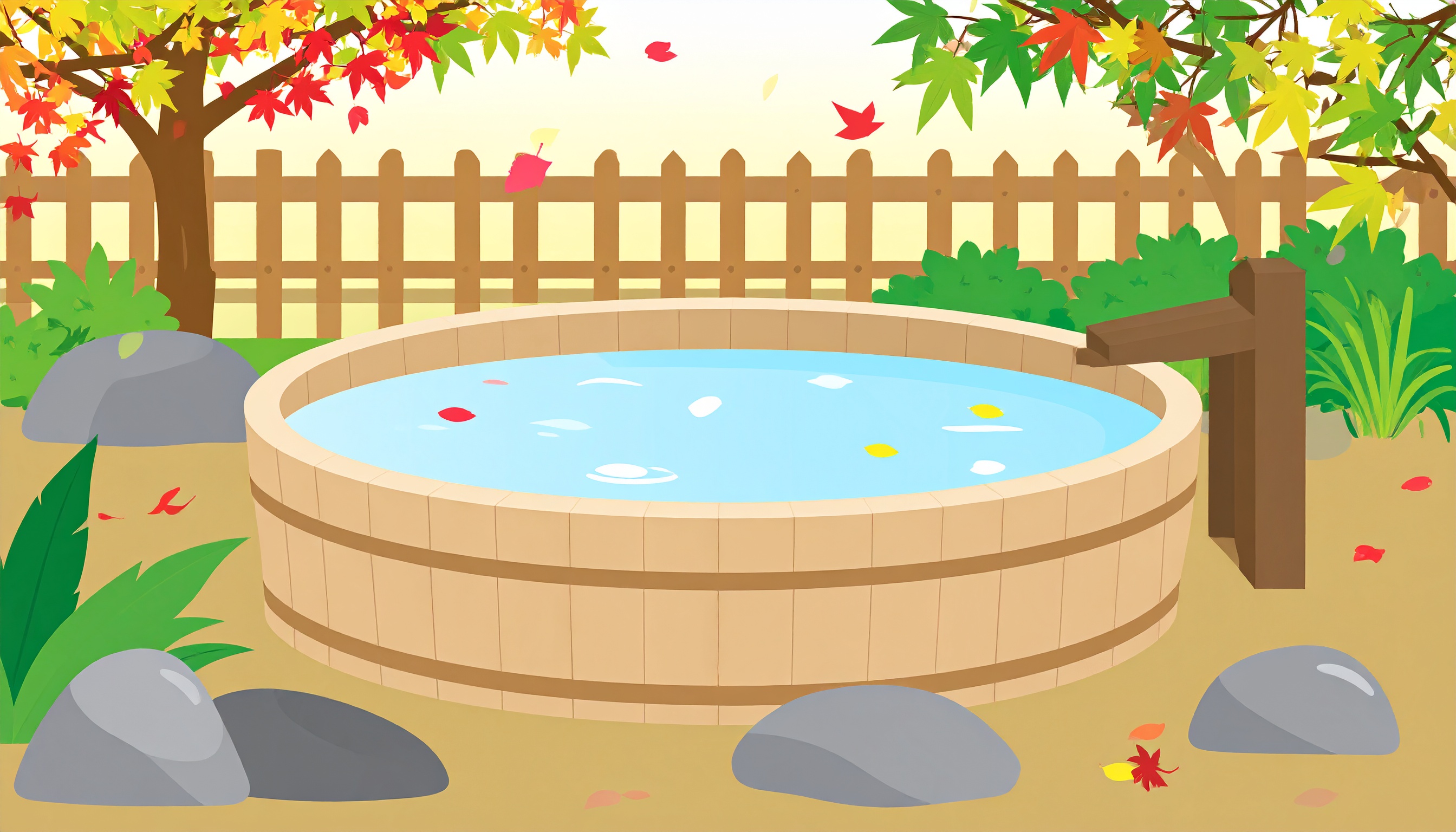 秋の温泉の背景フリー素材