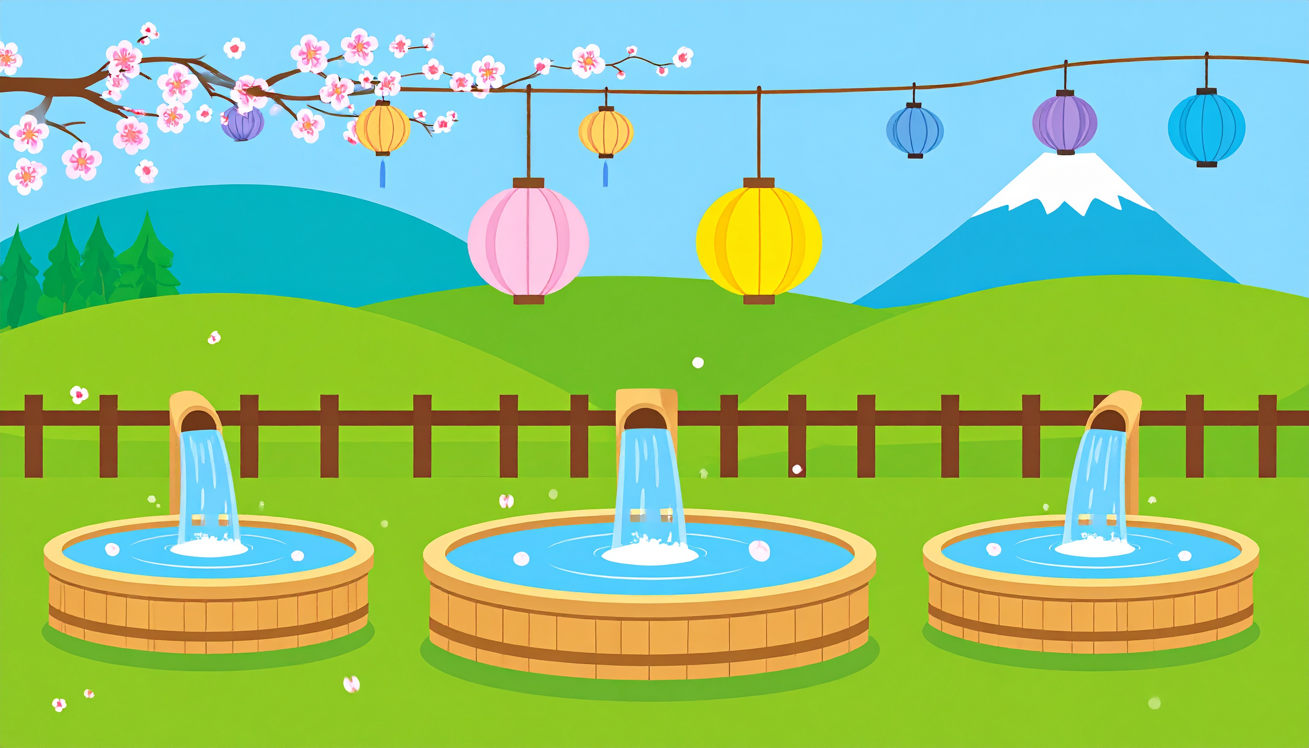 露天風呂のかわいいイラスト背景