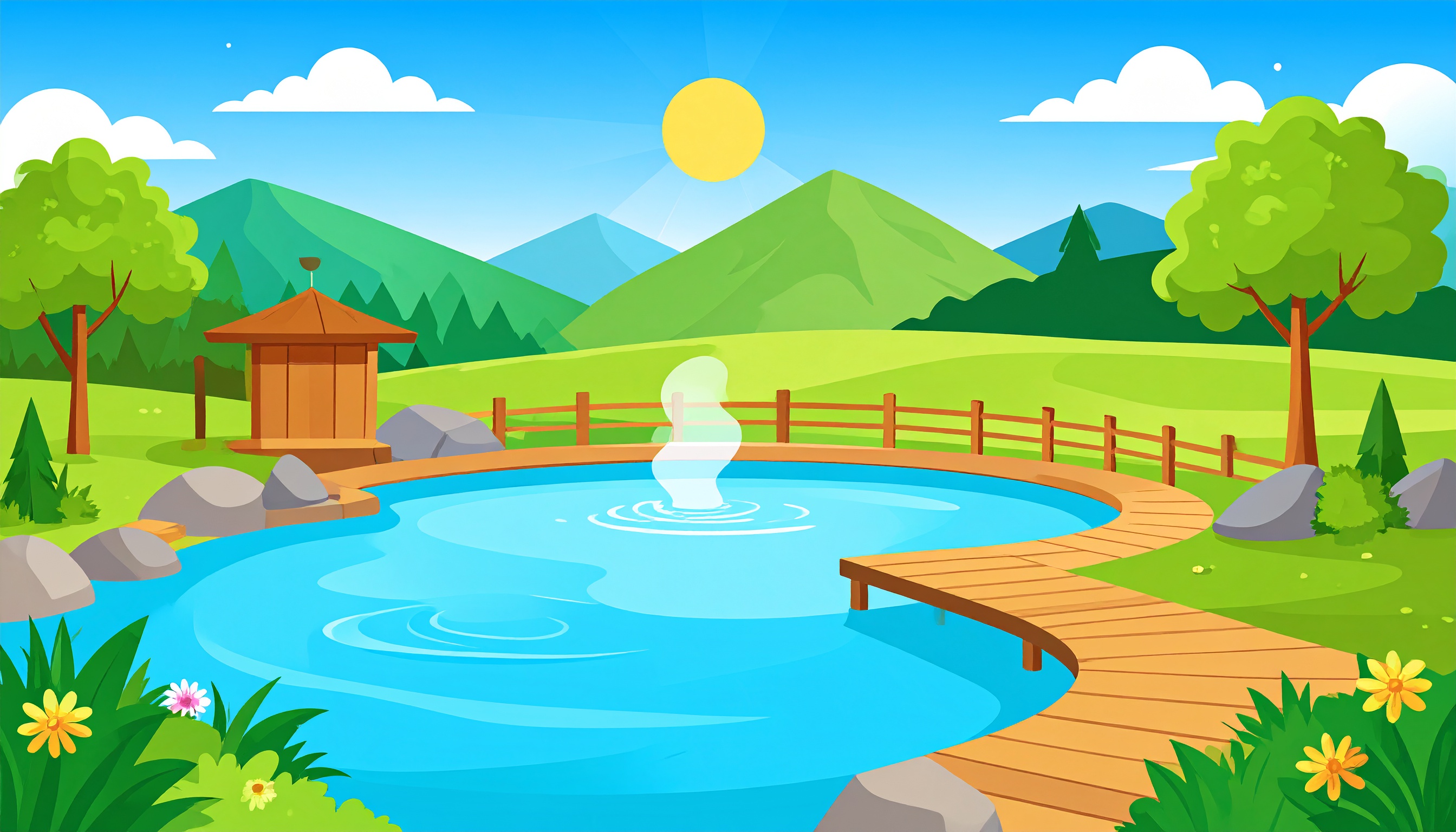 昼間の温泉の背景イラスト