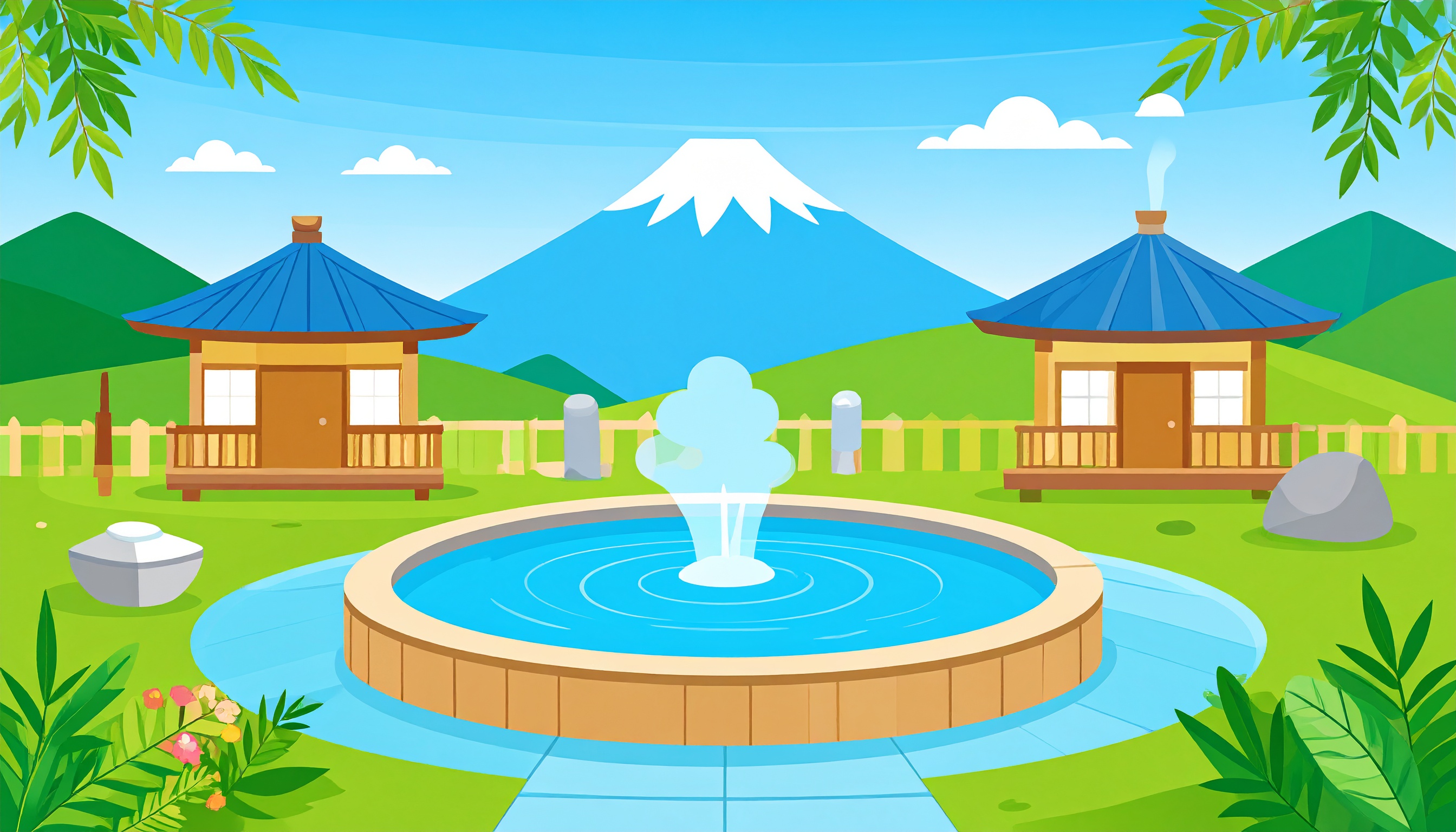 露天風呂のイラスト背景