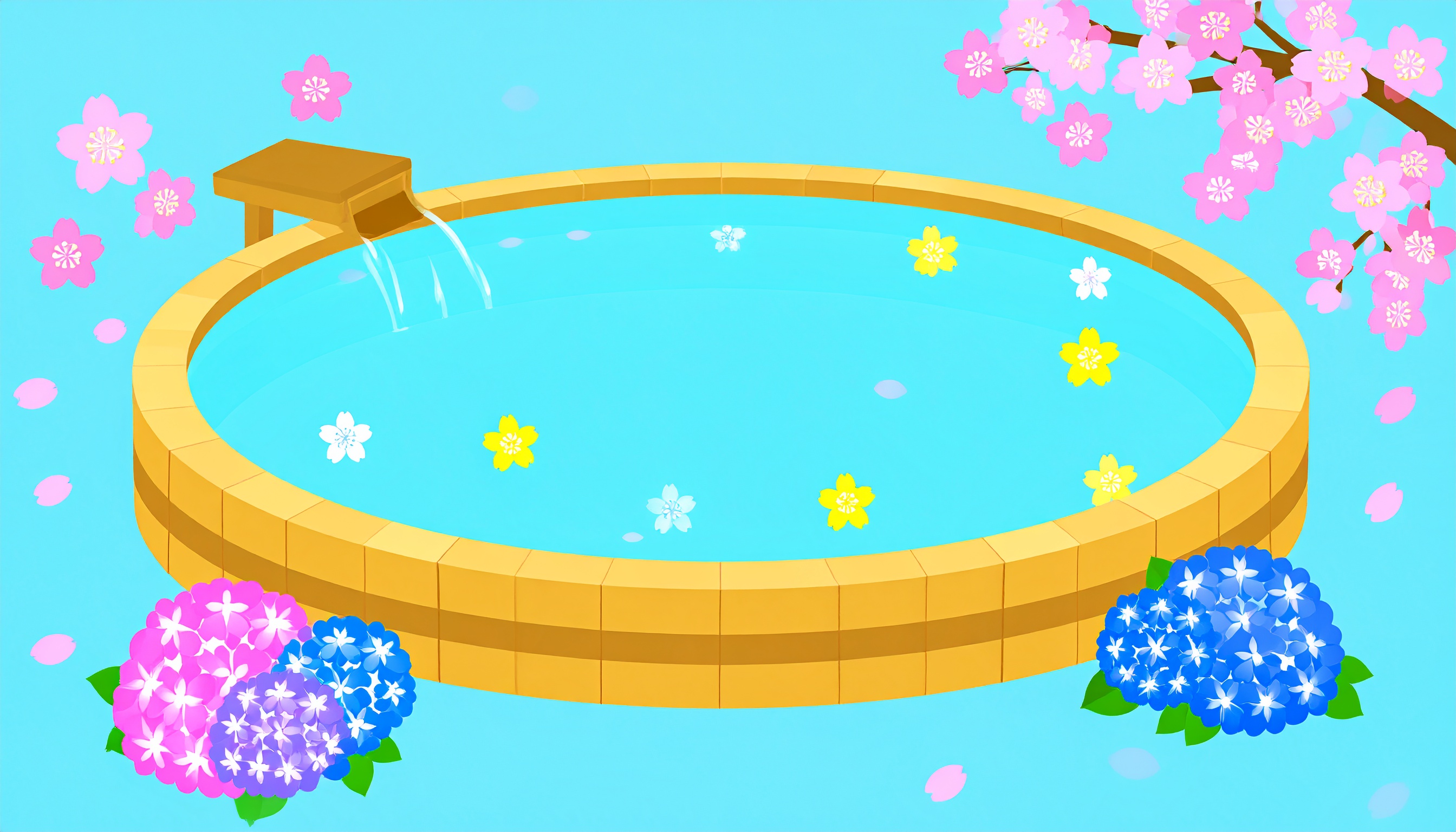 水色の温泉フリー素材