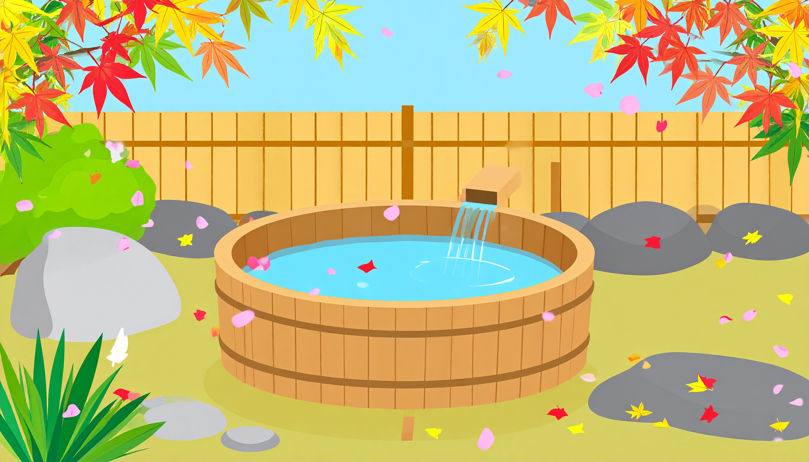温泉の背景フリーイラスト