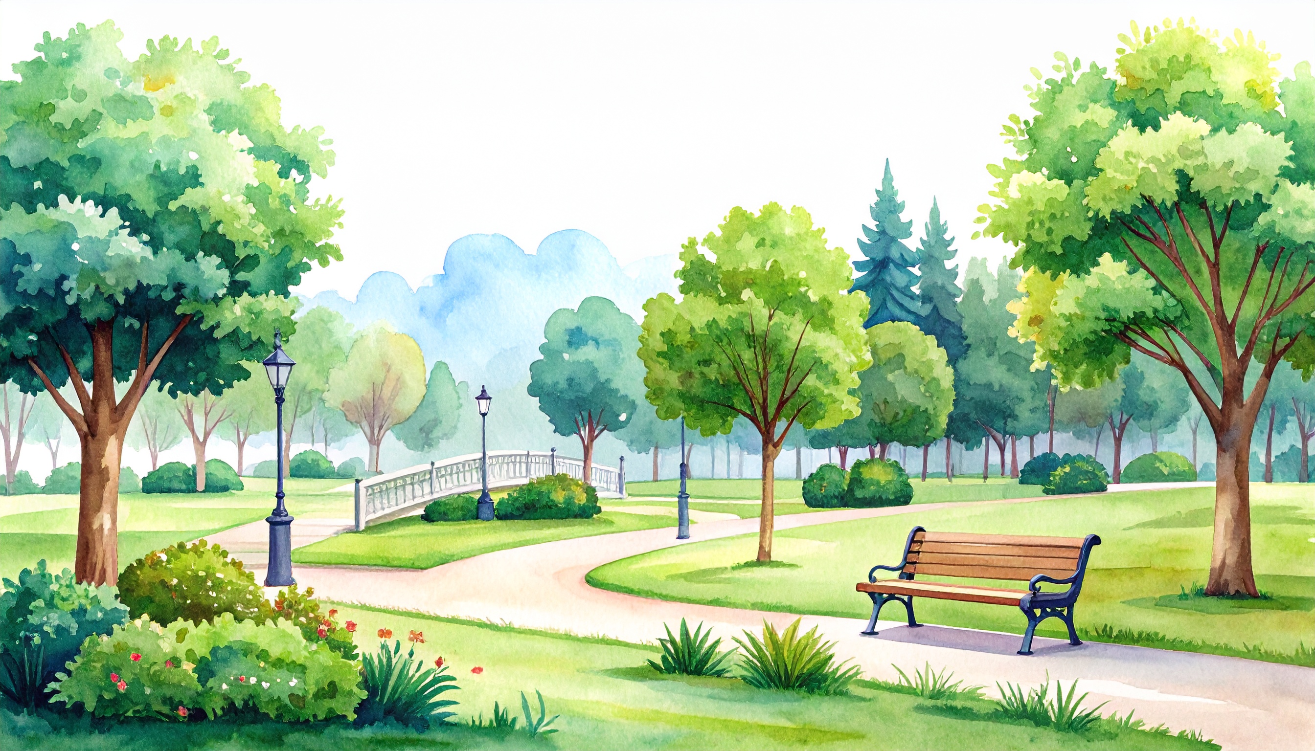 公園とベンチのイラストフリー素材