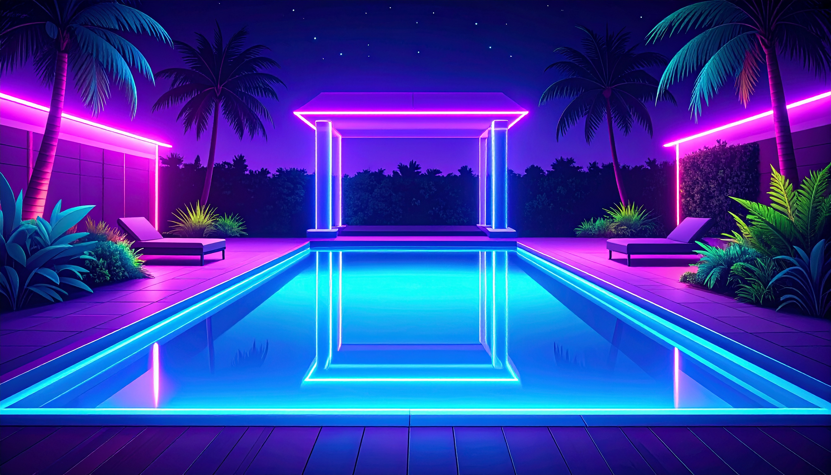 リゾートな夜のナイトプールの背景イラスト