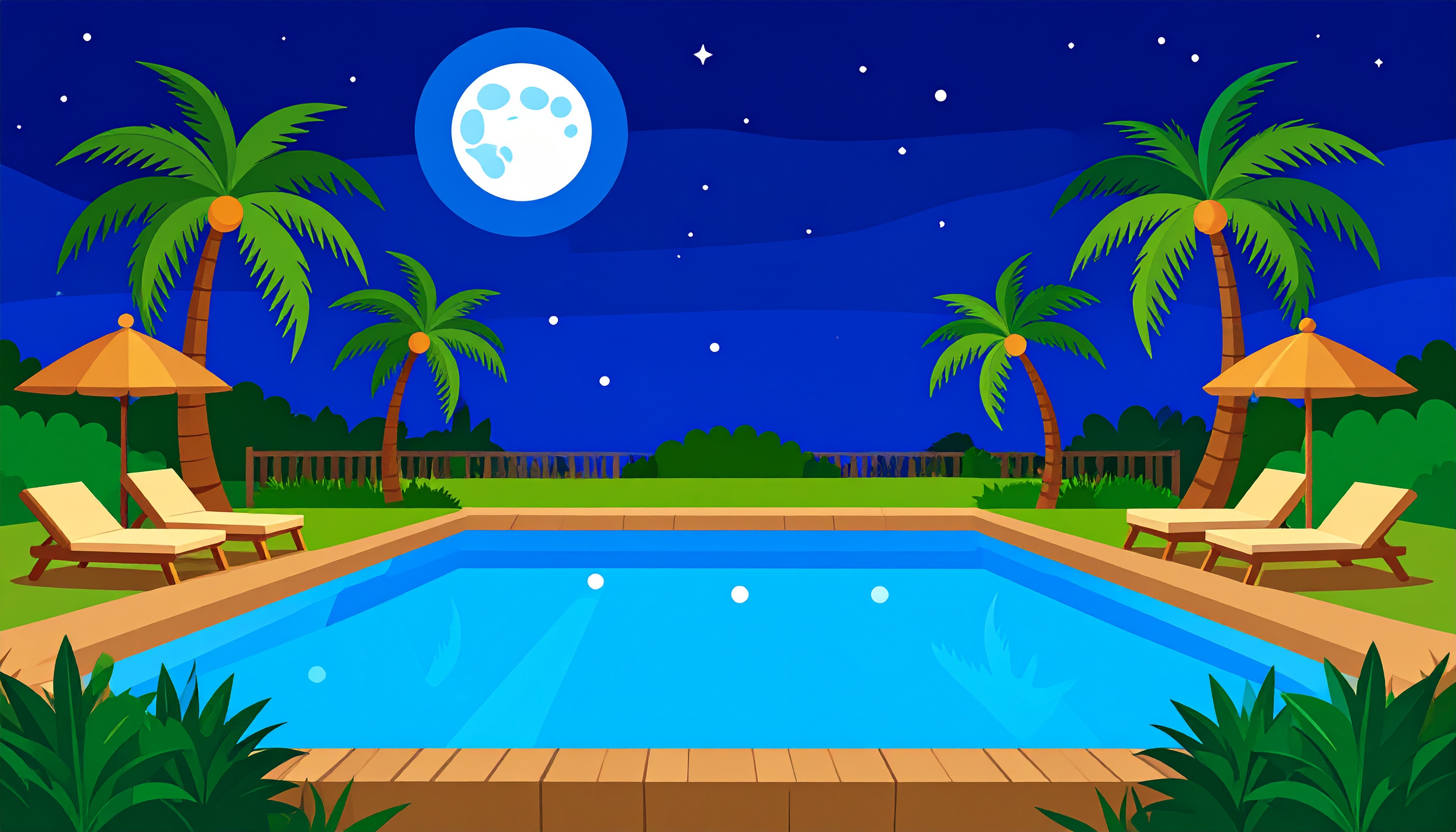 夜のプールの背景イラスト