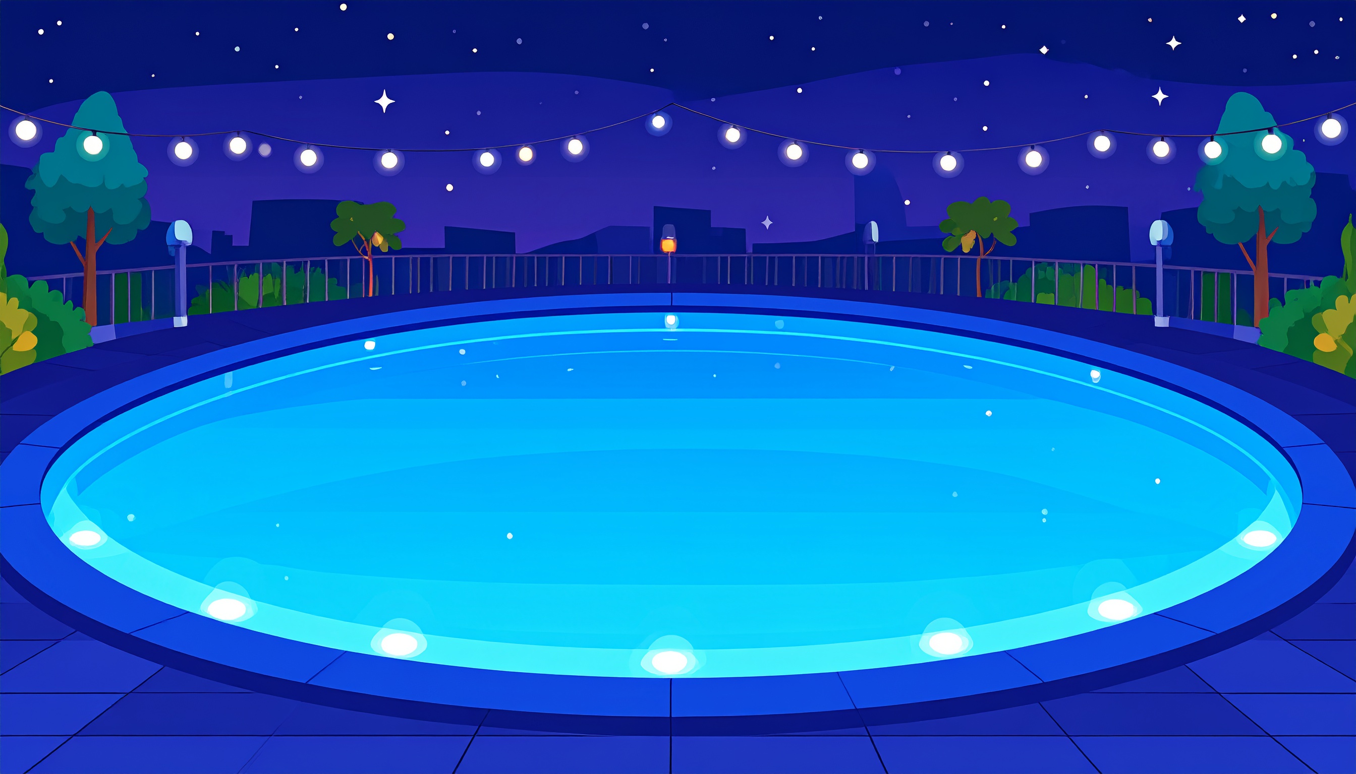 夜のプールの高画質な背景イラスト