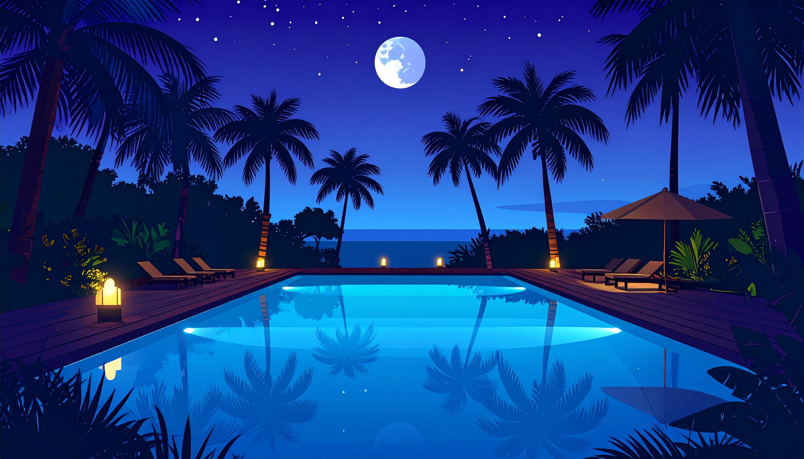 ナイトプールの高画質な背景イラスト