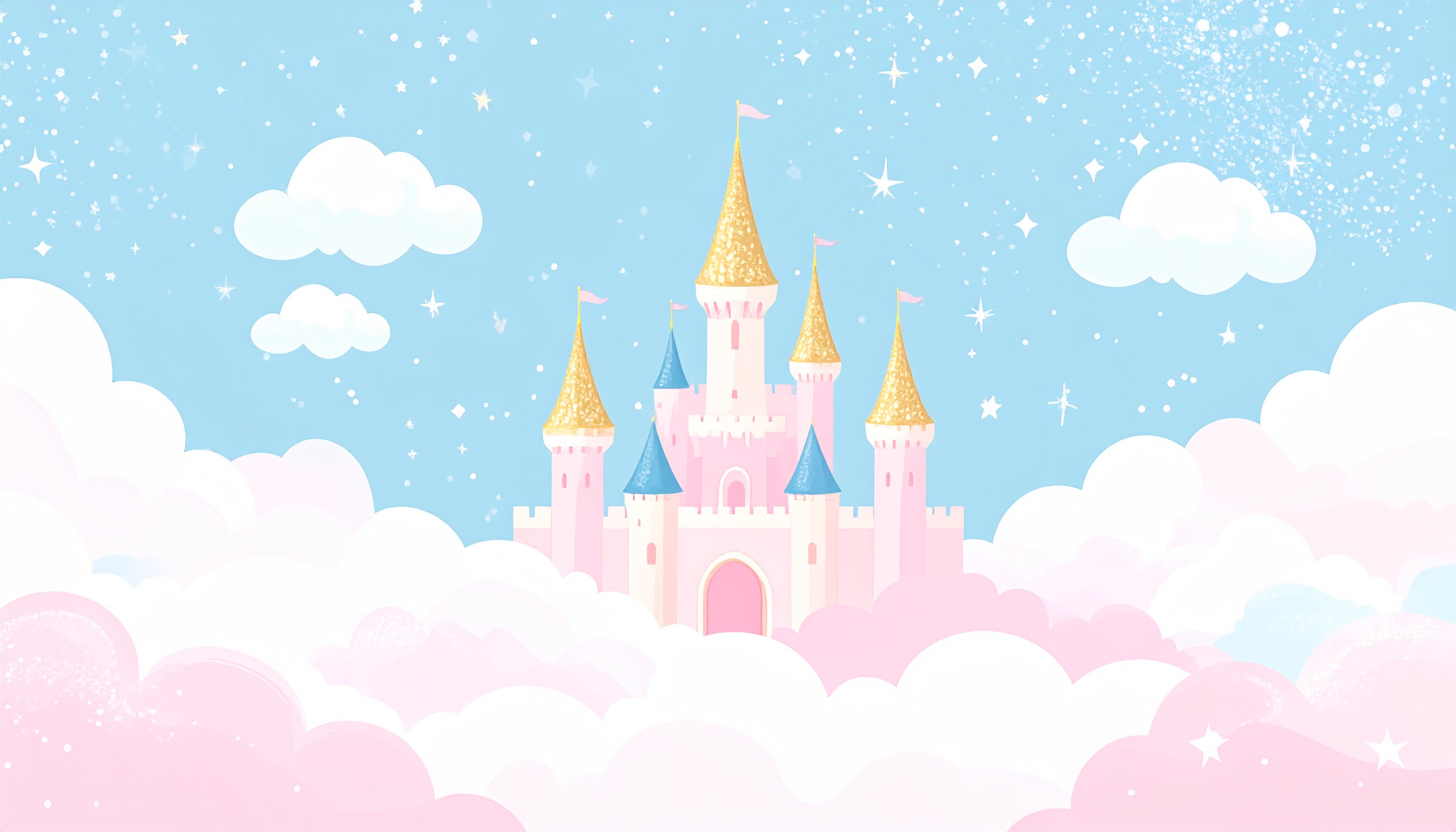 プリンセスのお城の水色の背景イラスト