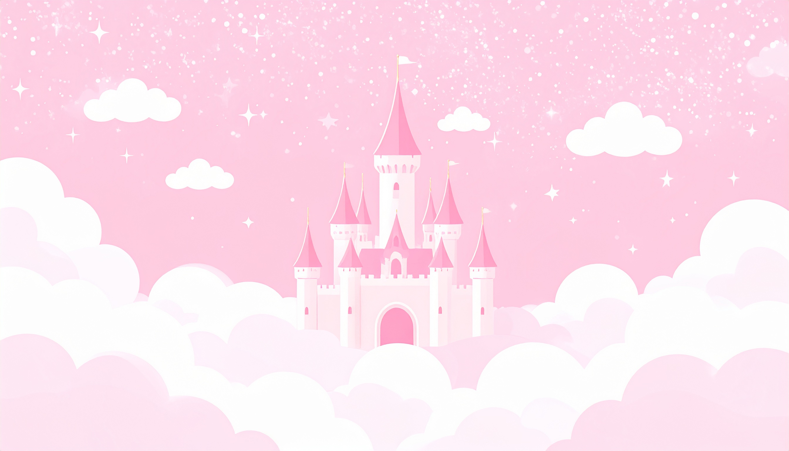 プリンセスのお城と雲のピンクの背景イラスト
