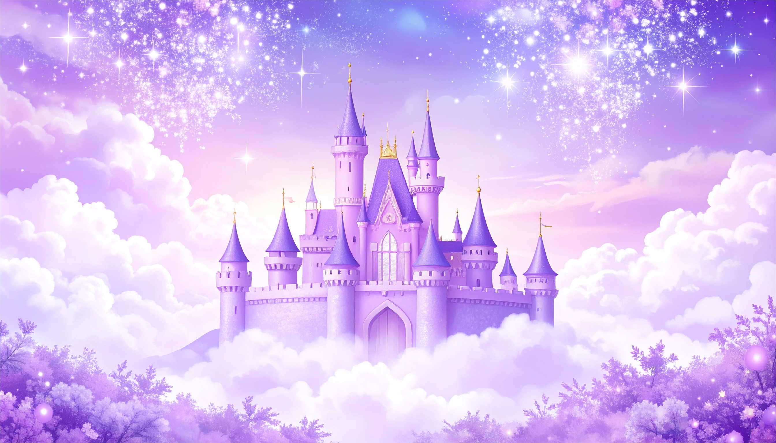 プリンセスのお城の紫の背景イラスト