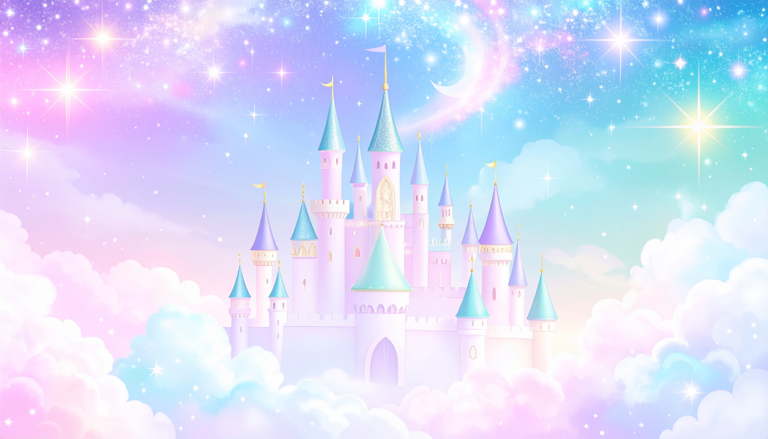 プリンセスのお城のパステルな背景イラスト