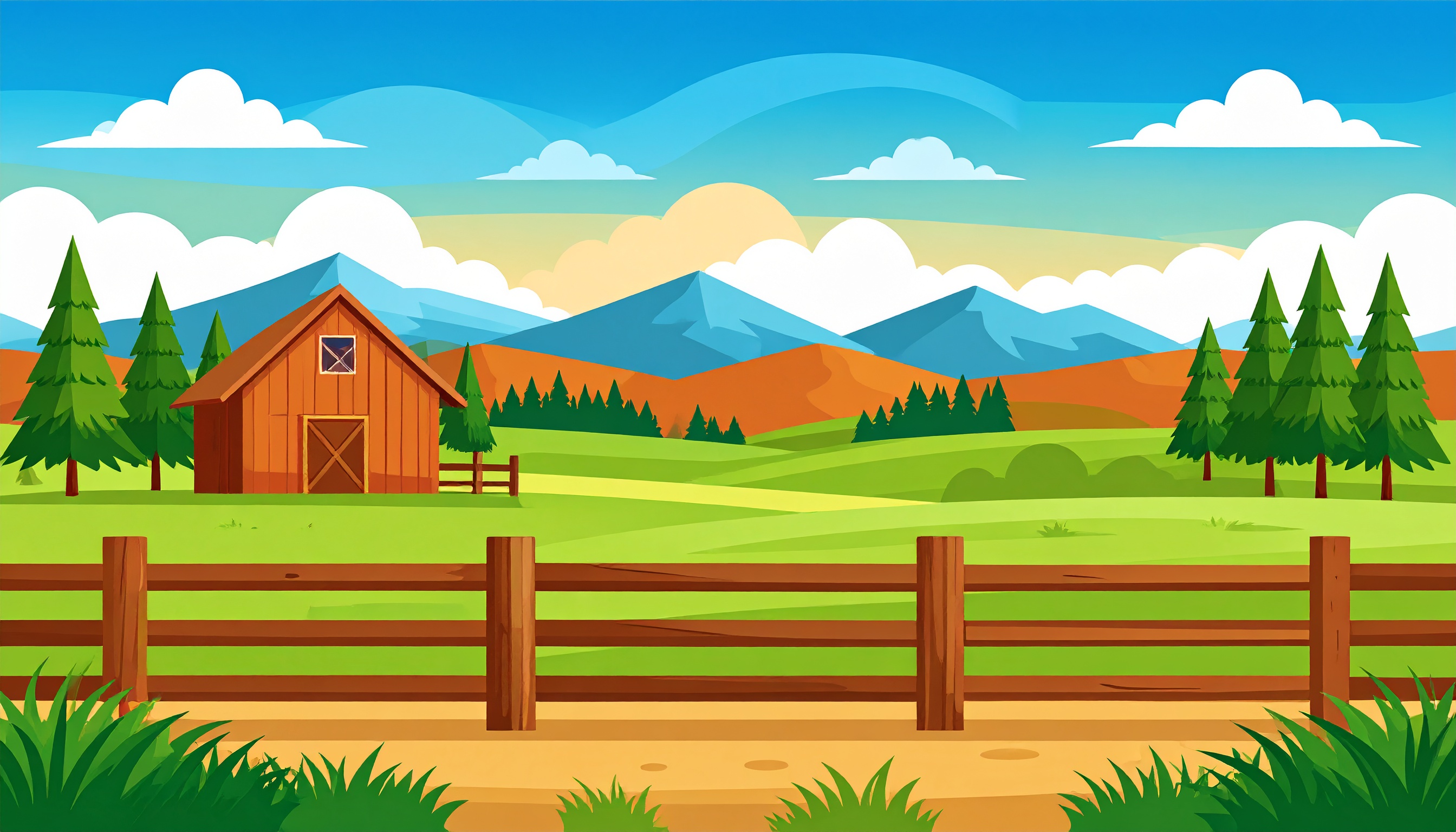牧場の風景の背景イラスト
