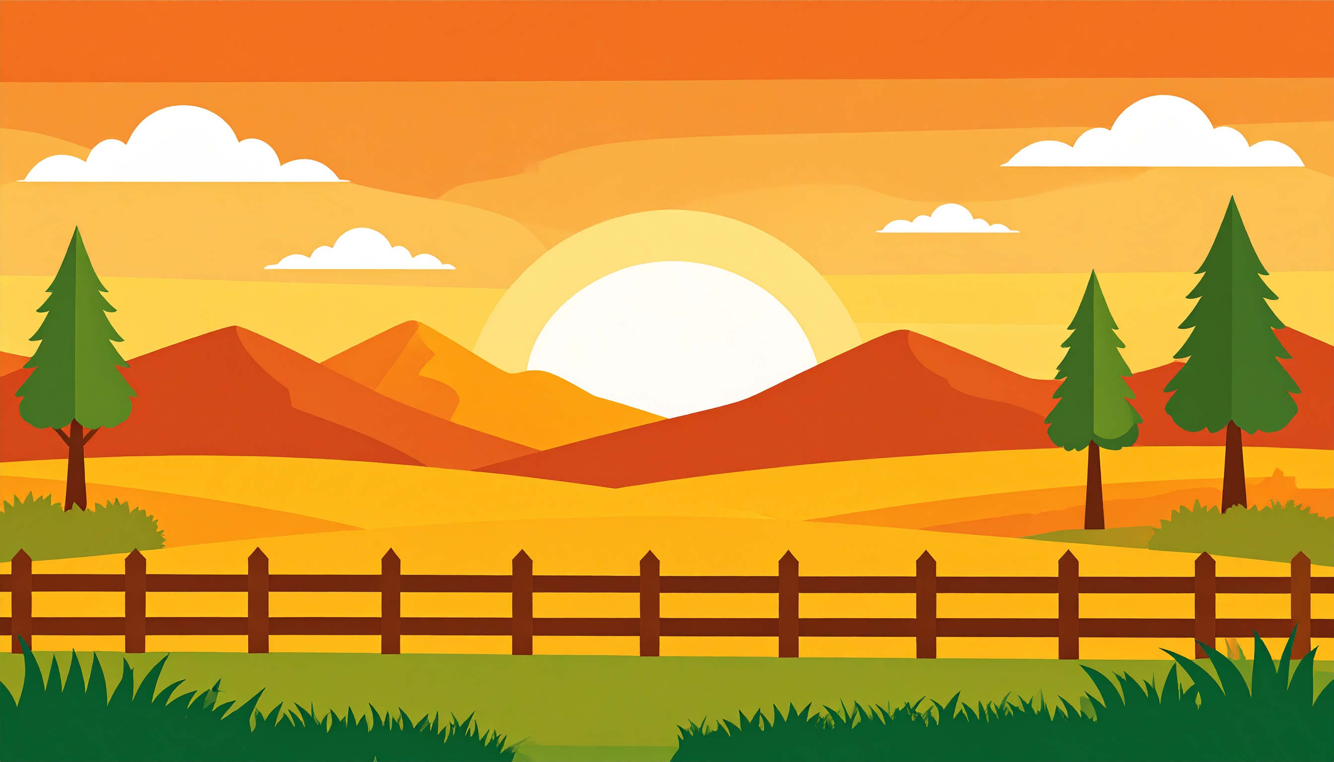 夕方の牧場の背景イラスト
