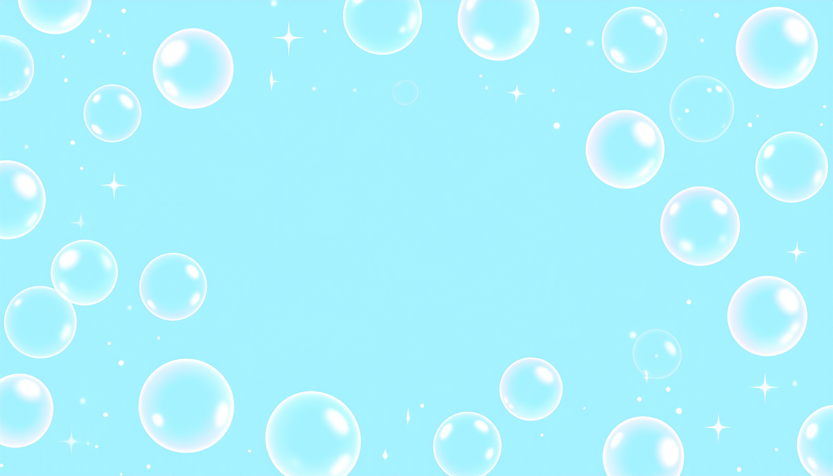 しゃぼん玉とキラキラのシンプルな水色背景