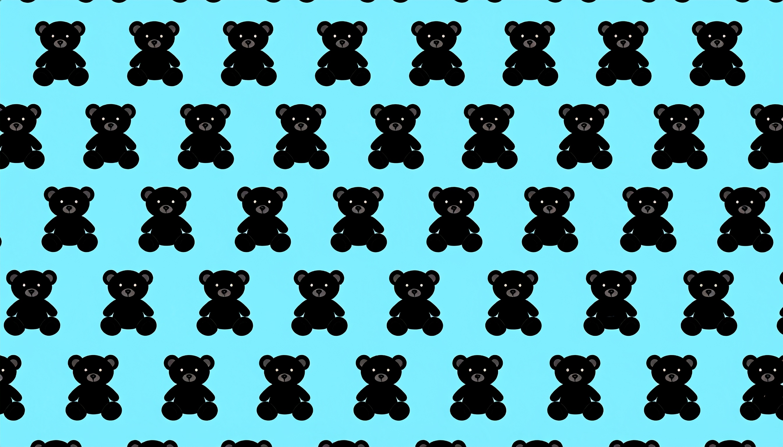 くまのぬいぐるみのパターン背景イラスト（黒と水色）