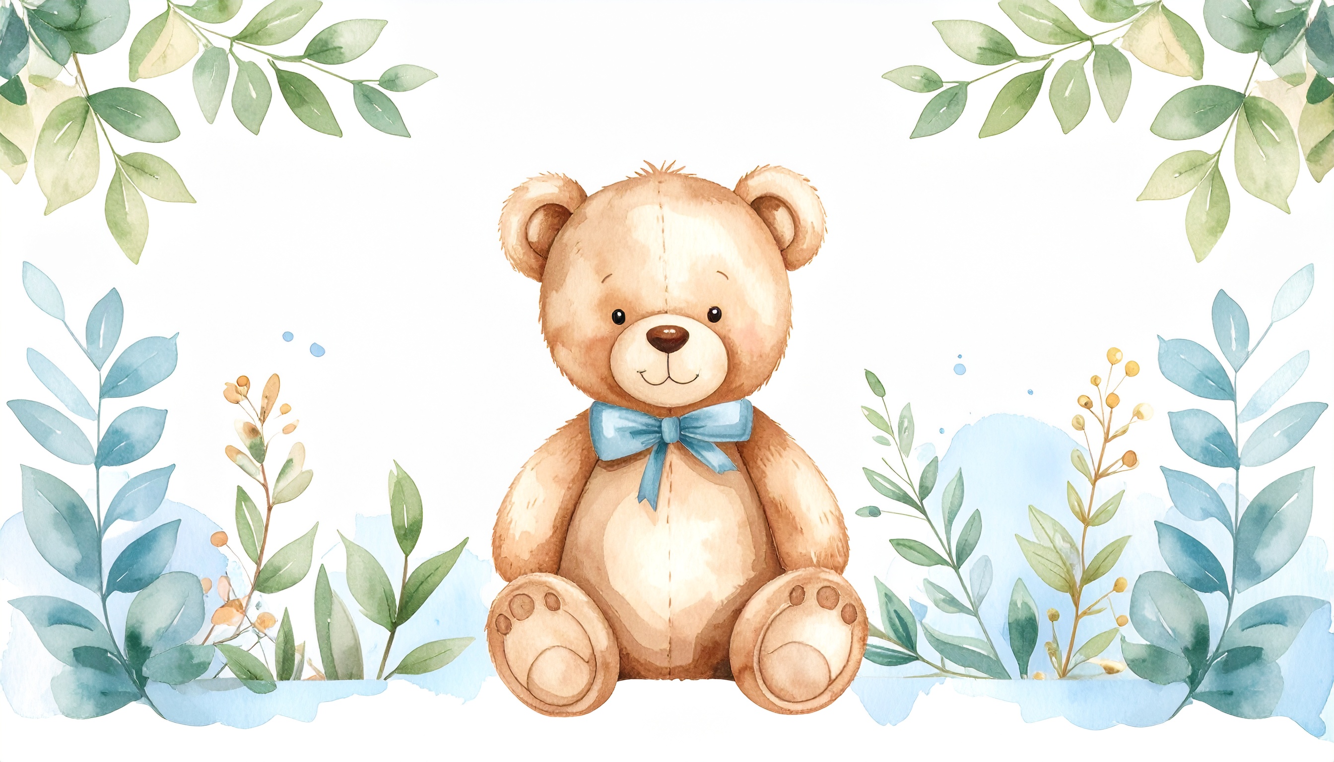 テディベアの水彩画の背景イラスト
