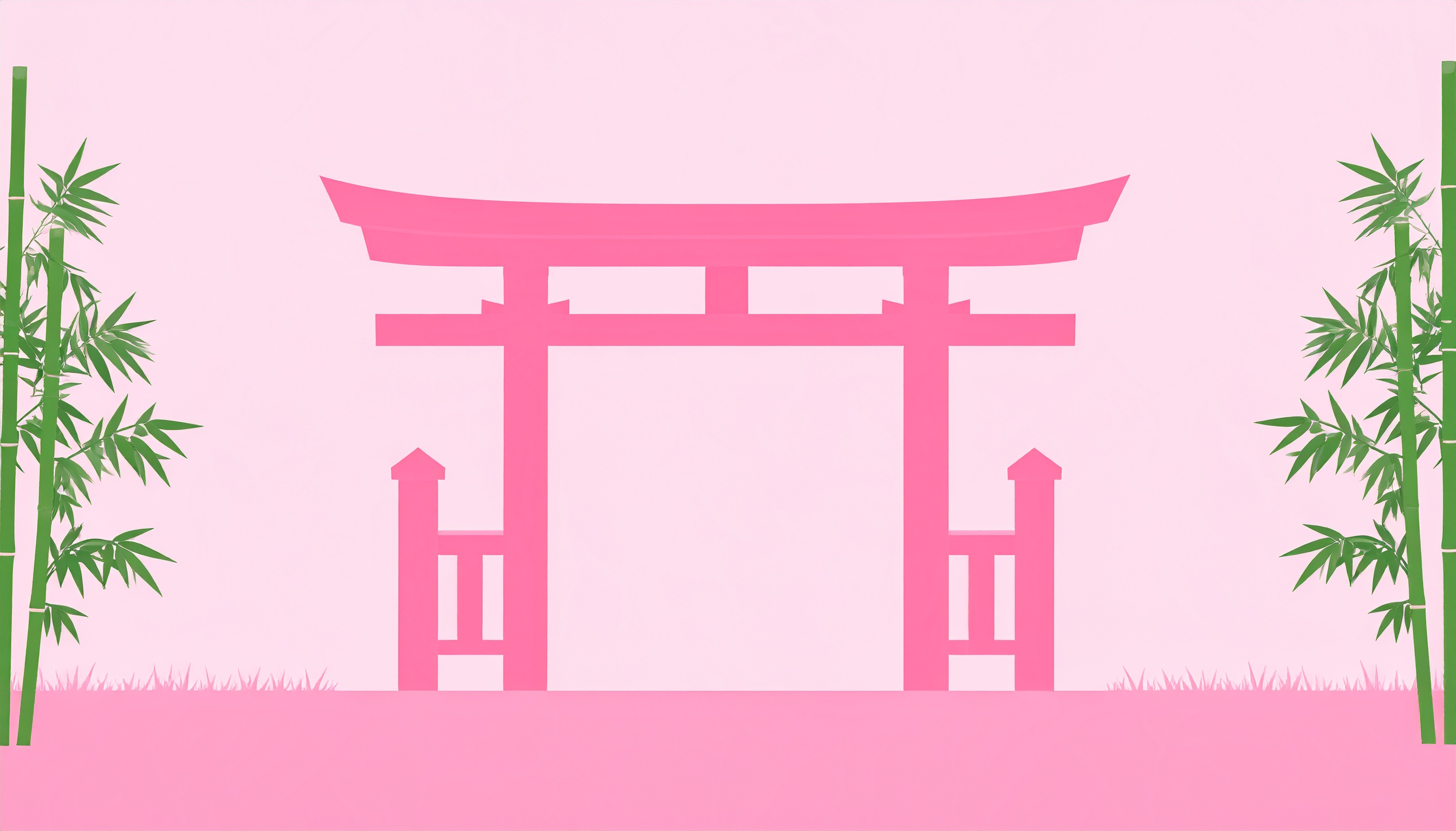 ピンクの鳥居と竹の背景イラスト