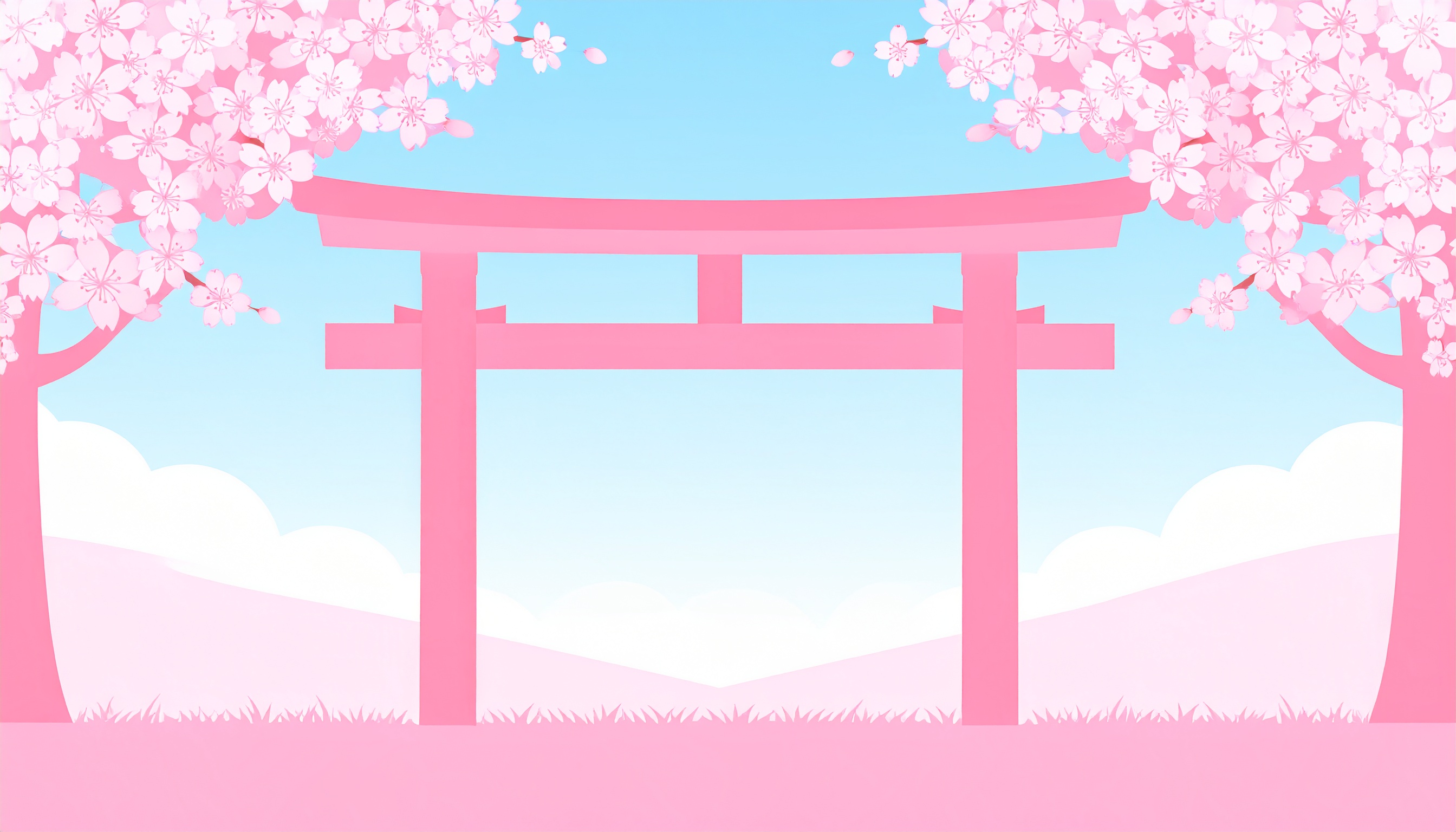 桜とピンクの鳥居の背景フリー素材