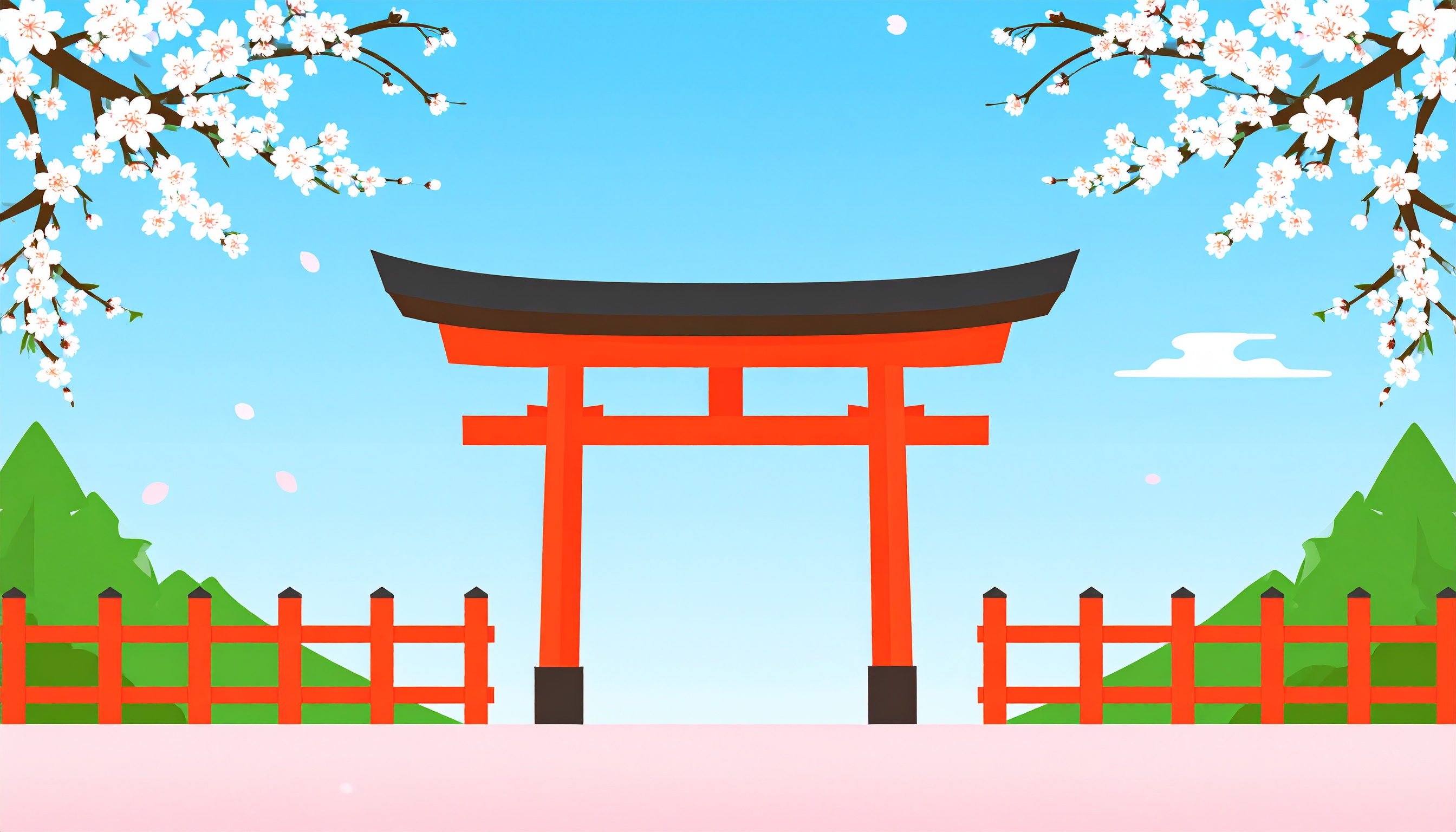 桜と鳥居の背景イラスト
