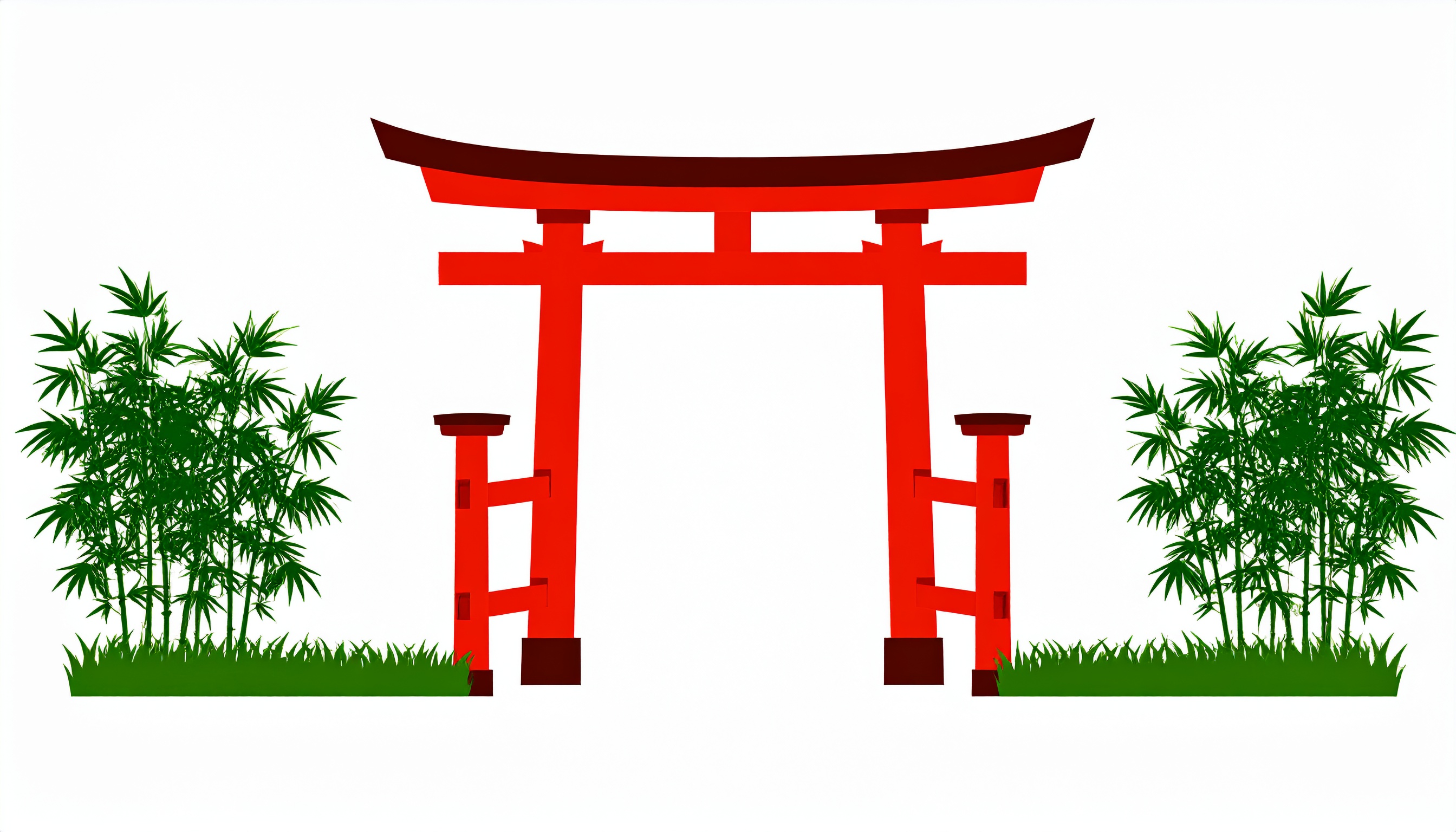 鳥居と竹の簡単な白背景イラスト