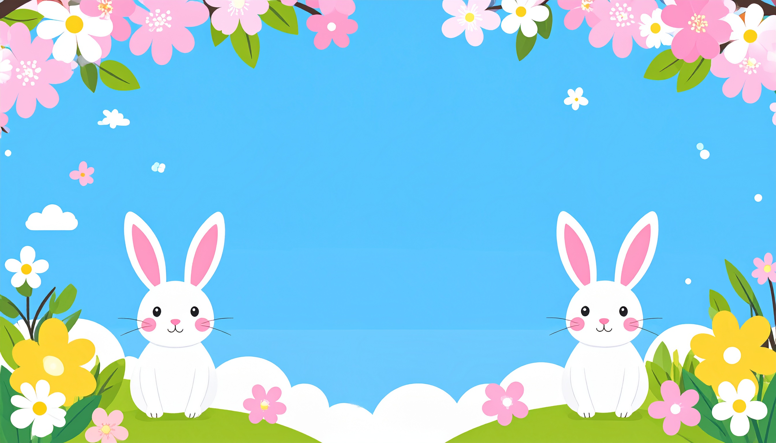 2匹のウサギとお花の可愛い背景