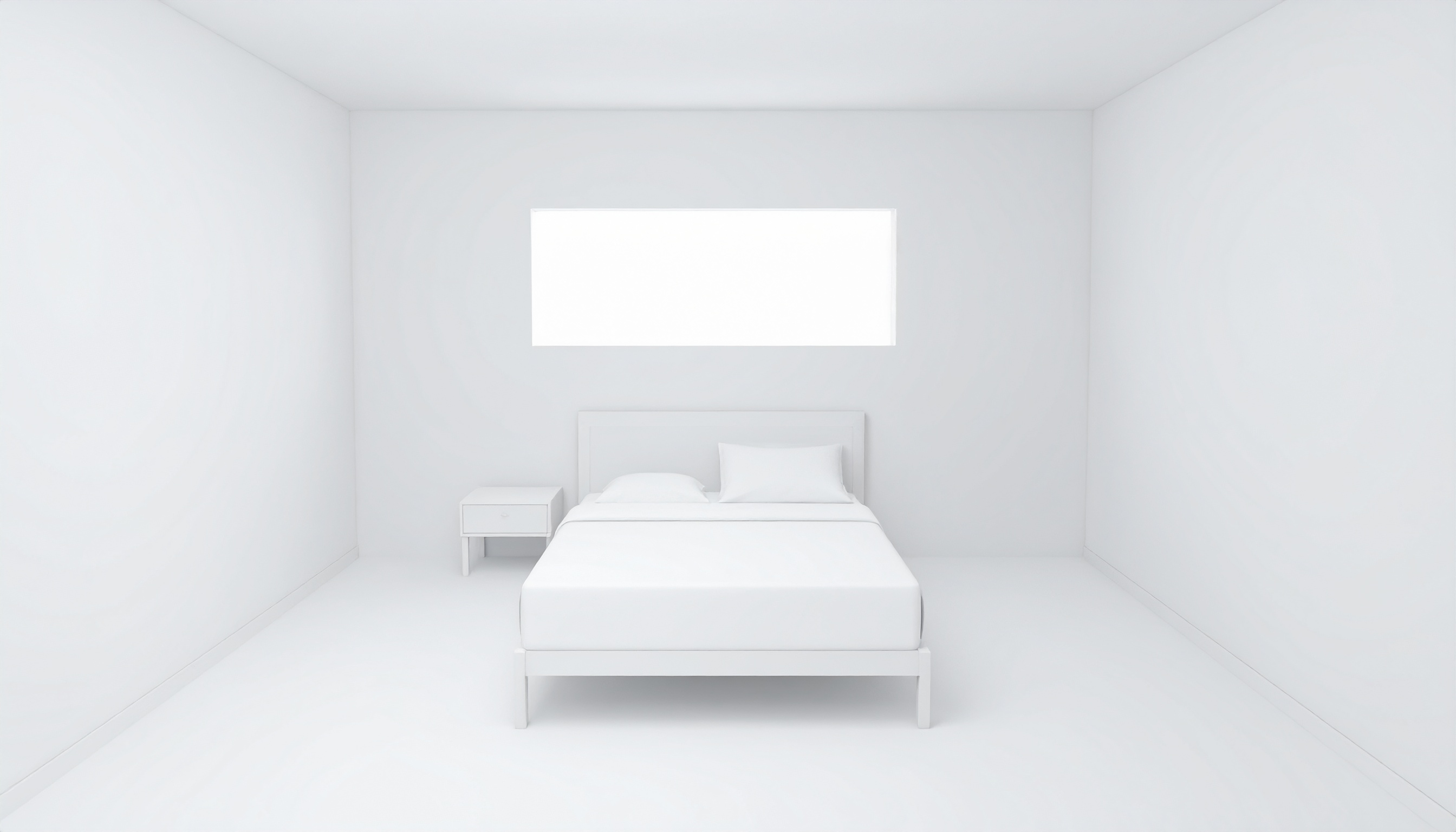 白い部屋にベッドがある背景フリー素材