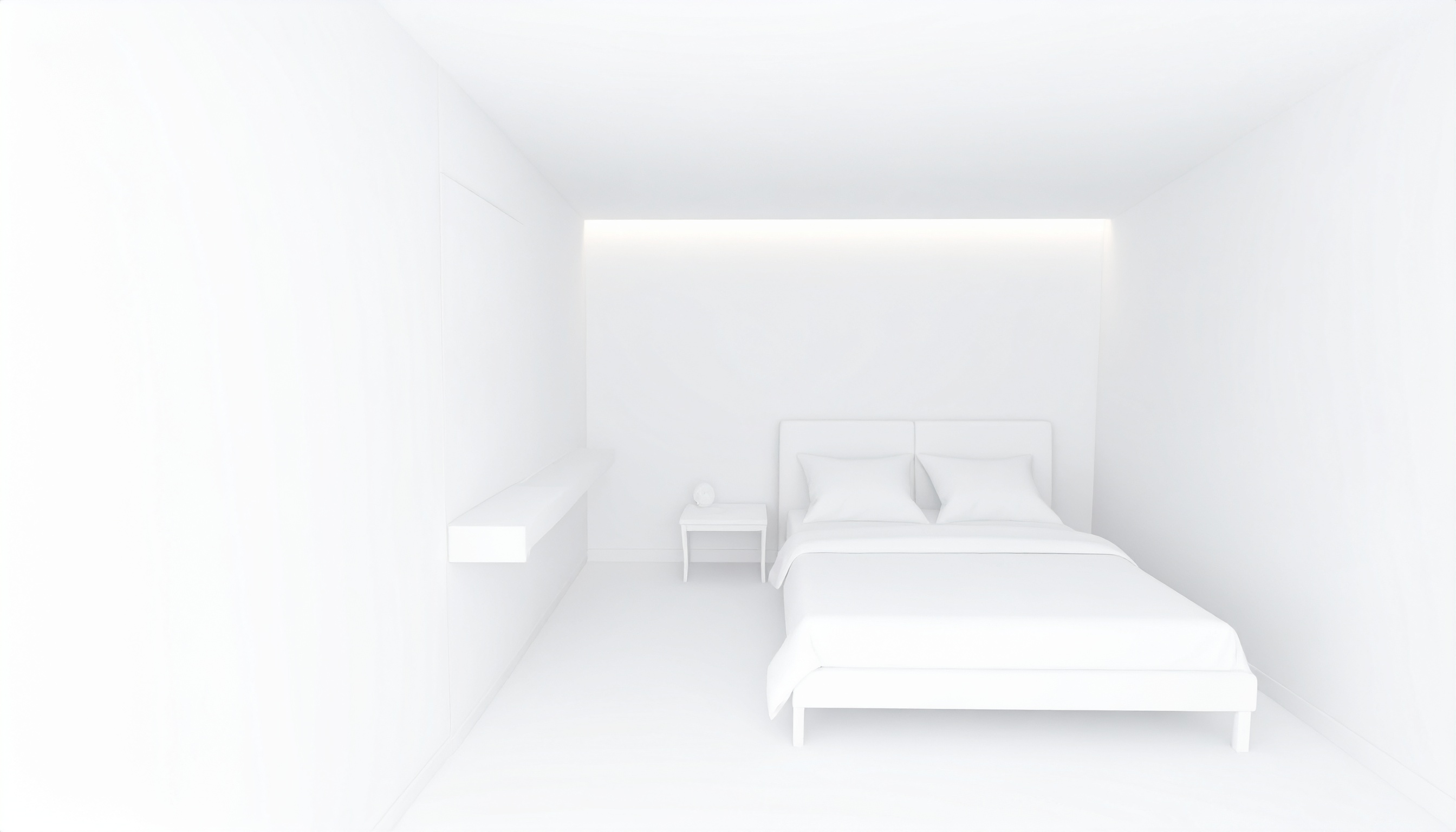 白い部屋にベッドがある背景フリー素材