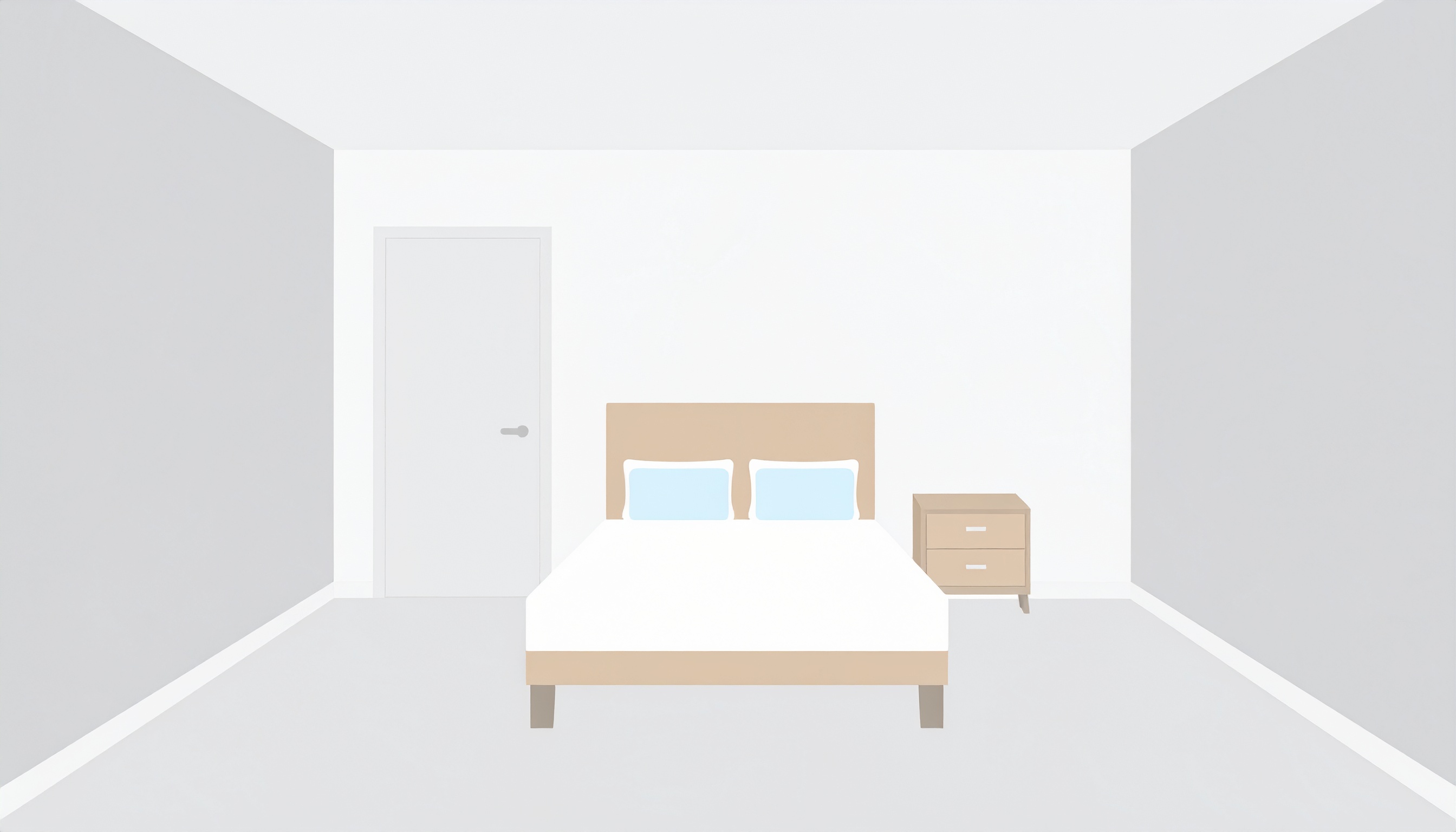 白い部屋にベッドがある背景イラスト