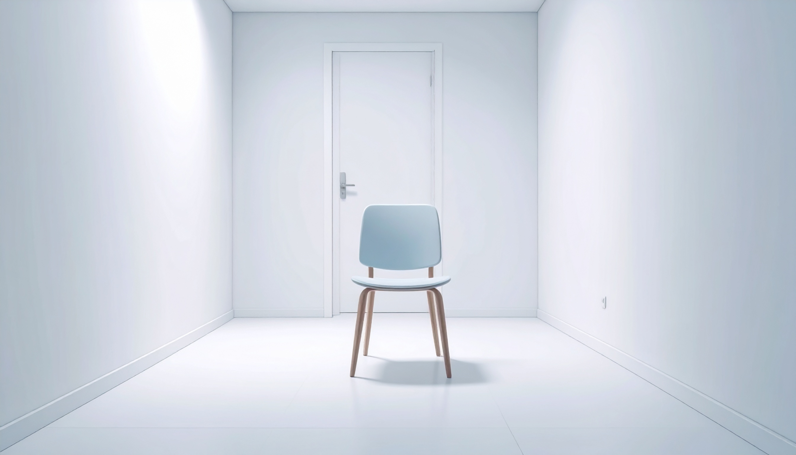 白い部屋にドアとイスがある背景フリー素材